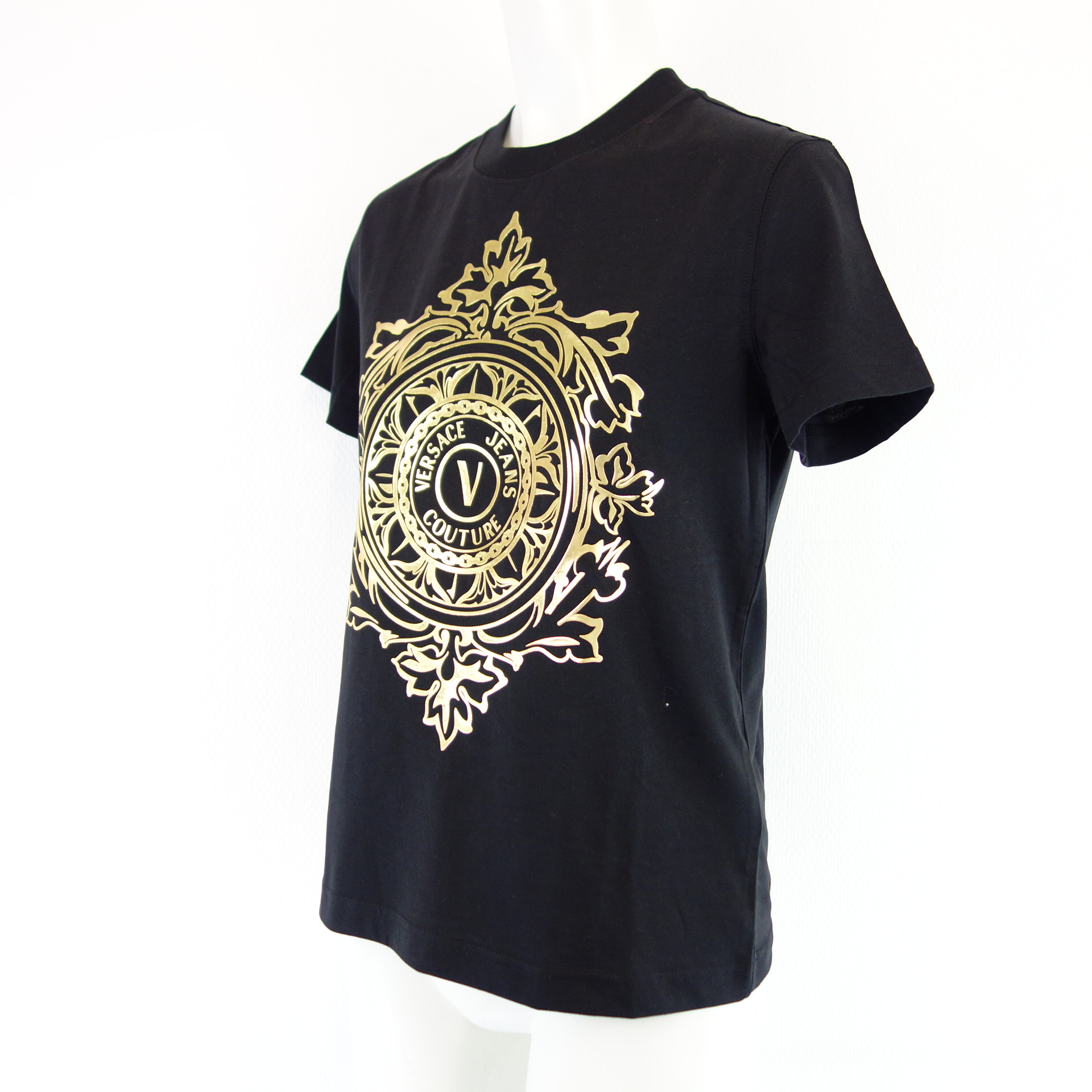 VERSACE JEANS COUTURE Damen T Shirt T-Shirt Damenshirt Oberteil Schwarz Gold Logo Print 