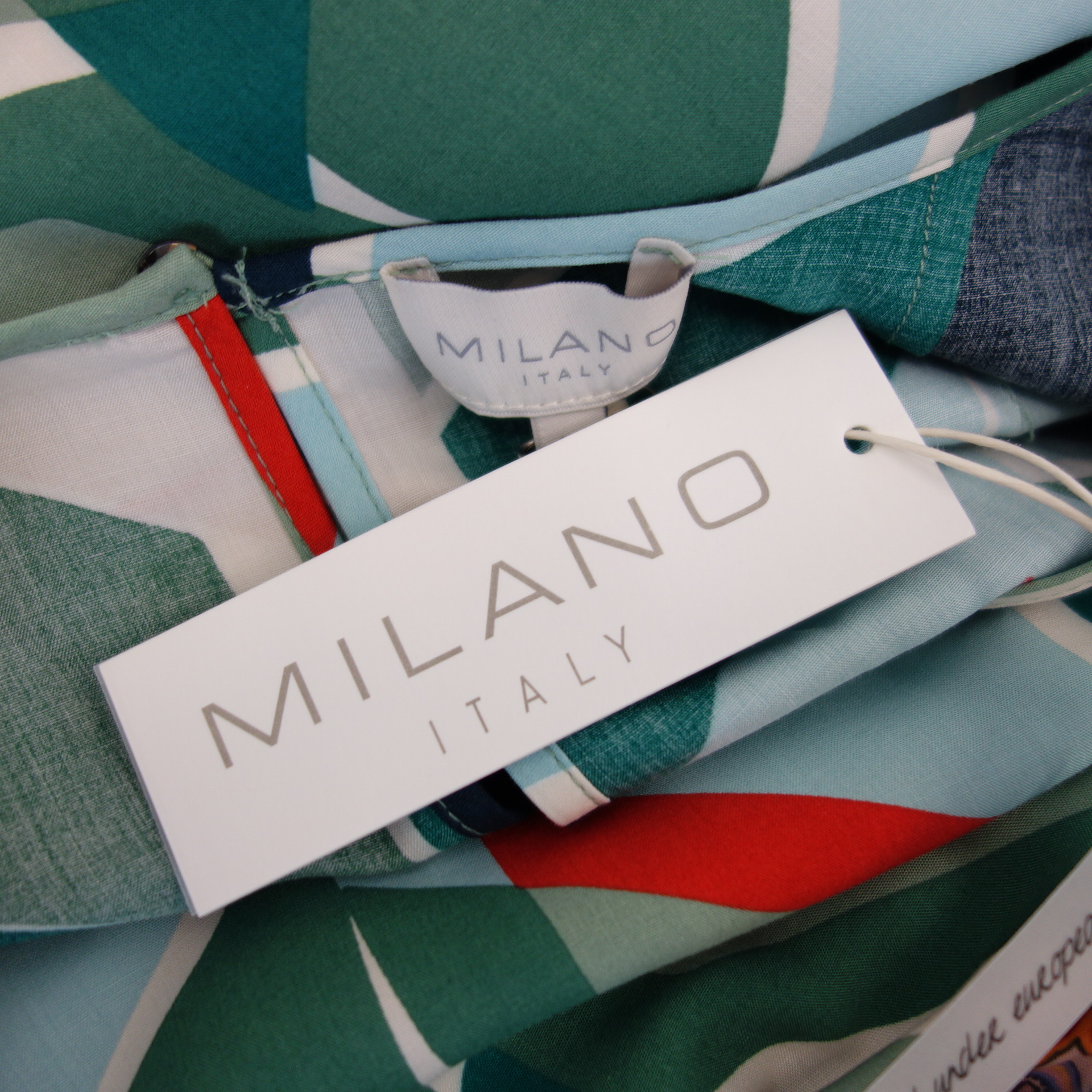 MILANO Italy Damen Bluse Grün Beige Rot 100% Viskose 