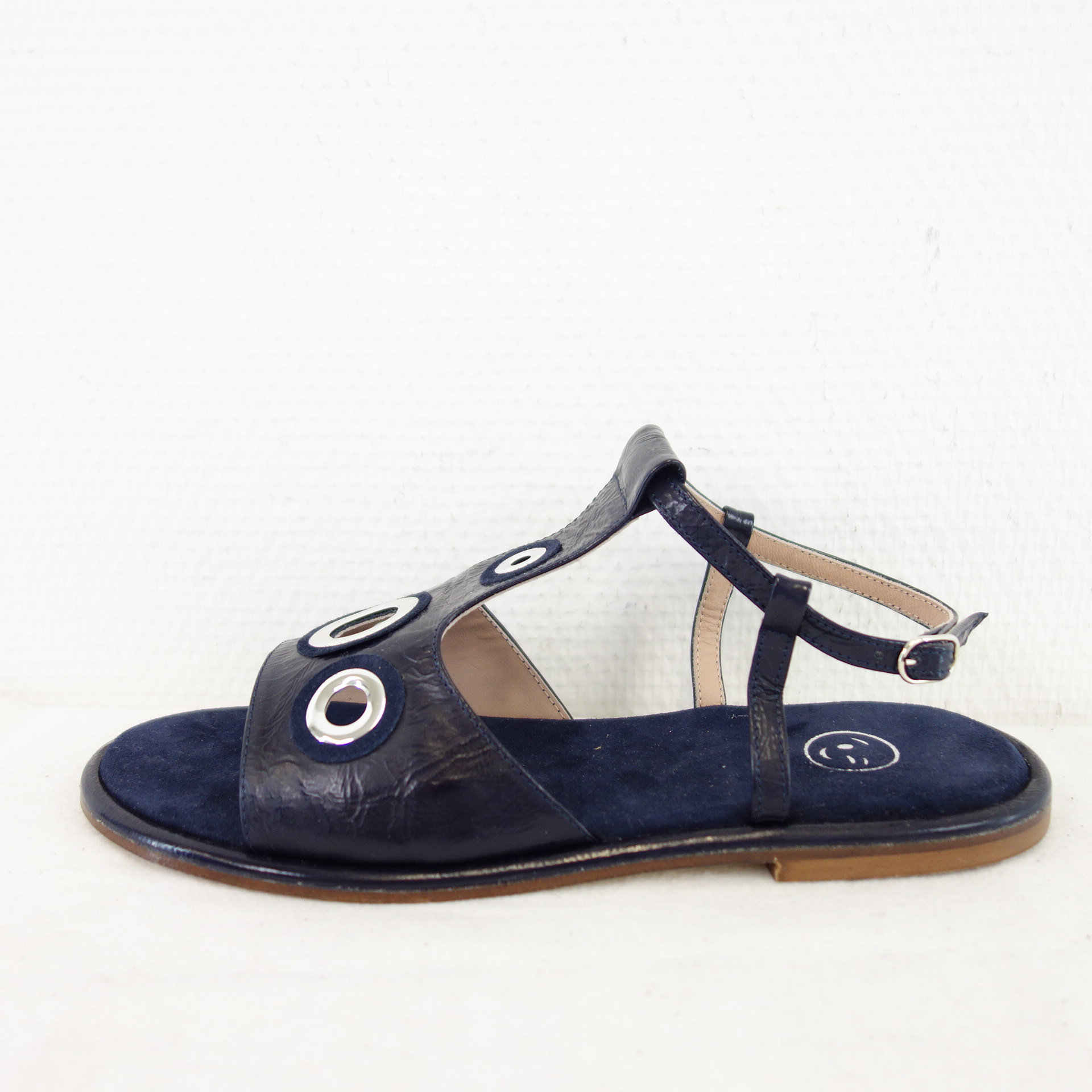 LORENA PAGGI Damen Sommer Schuhe Flache Sandalen Slingback Blau Leder Gr 38 ( 39 )