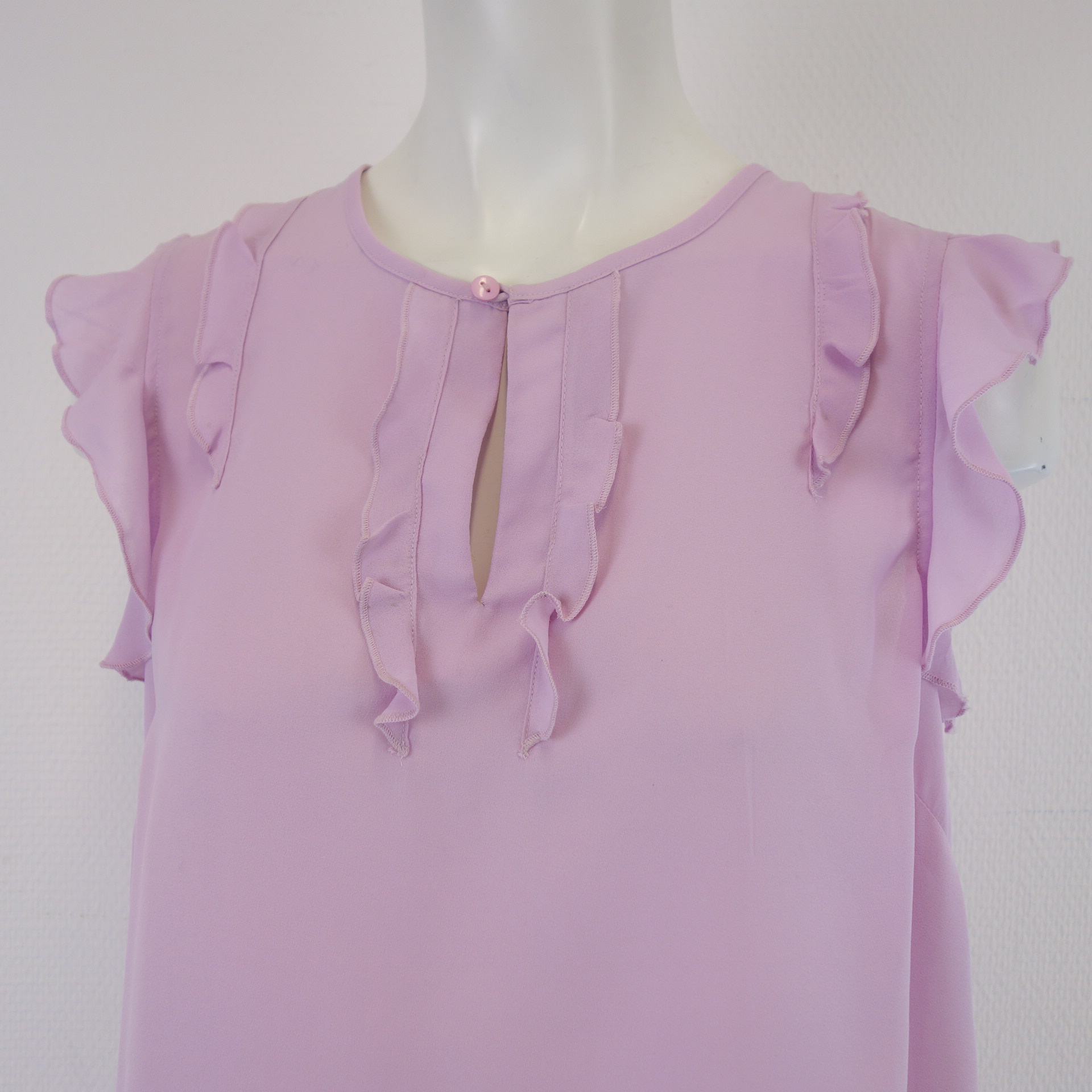 RINO & PELLE Damen Shirt Tunika Bluse Lila Lavendel Größe 36 Ärmellos Rüschen