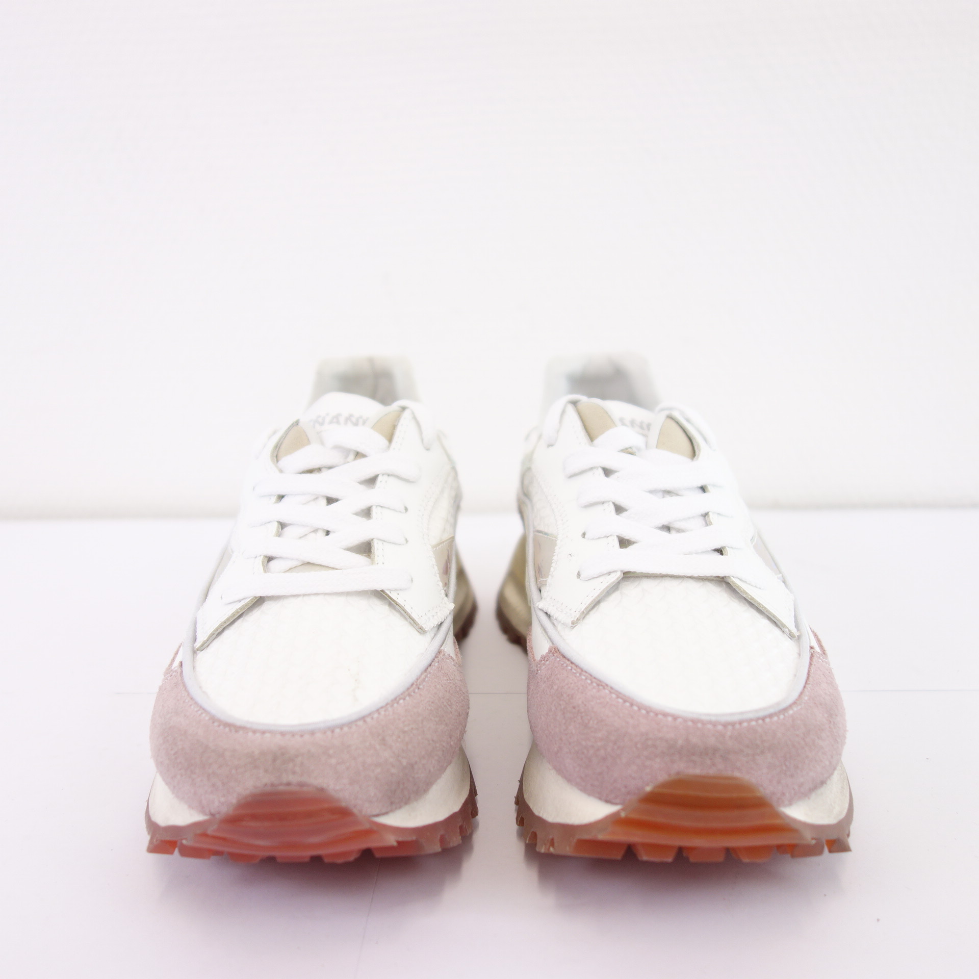 HIDNANDER Damen Schuhe Low Top Sneaker Sportschuhe Leder Textil Modell Threedome Weiß Rosa