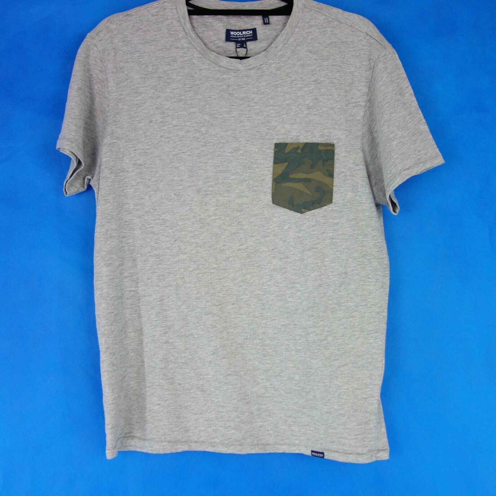 Woolrich Herren T Shirt Oberteil Grau Pocket Tee Camouflage Baumwolle Np 65 Neu - S