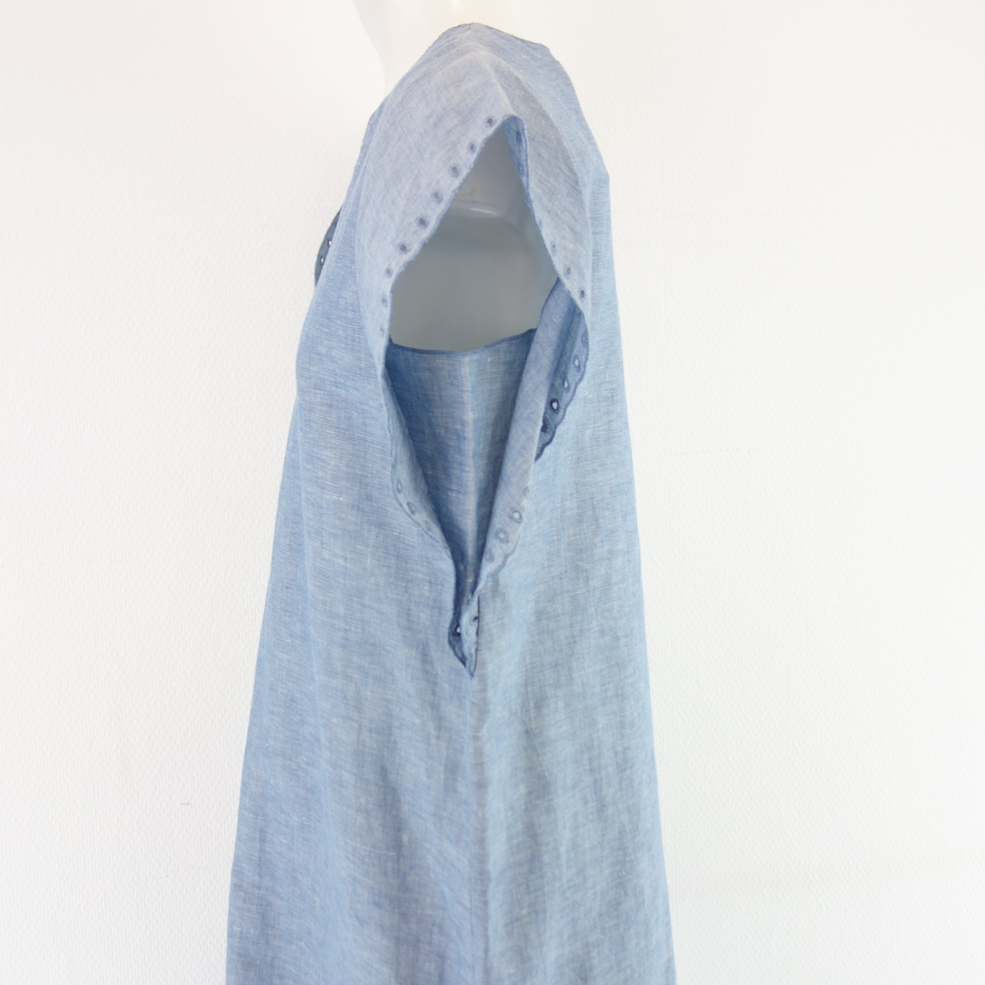 SET Damen Midi Kleid Tunika Hemdkleid Tunikakleid Kaftan Oversize Blau mit Leinen