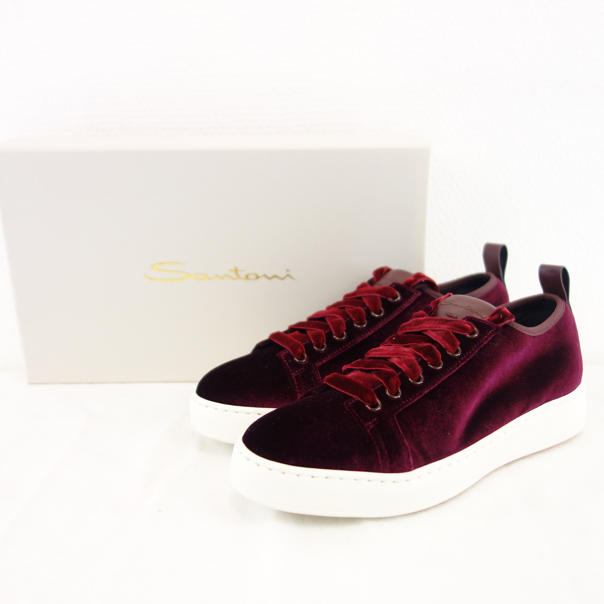 SANTONI Damen Schuhe Sportschuhe Low Top Sneaker Samt Bordeaux Rot