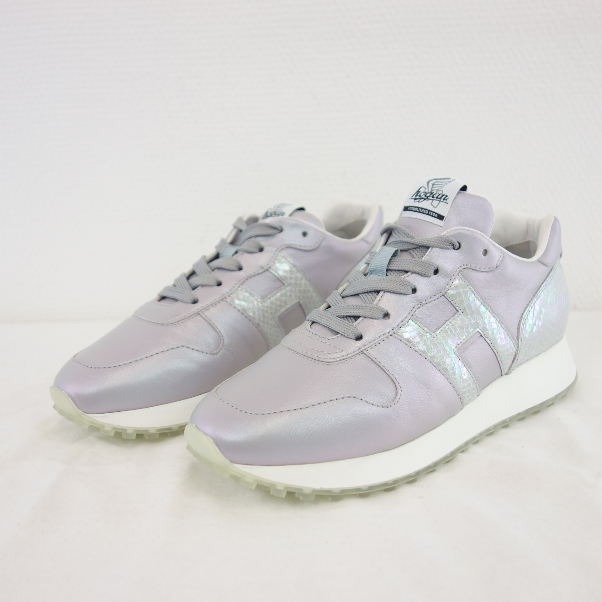 HOGAN Damen Schuhe Sportschuhe Sneaker Leder Metallic Grau Lavendel Modell H86RUN