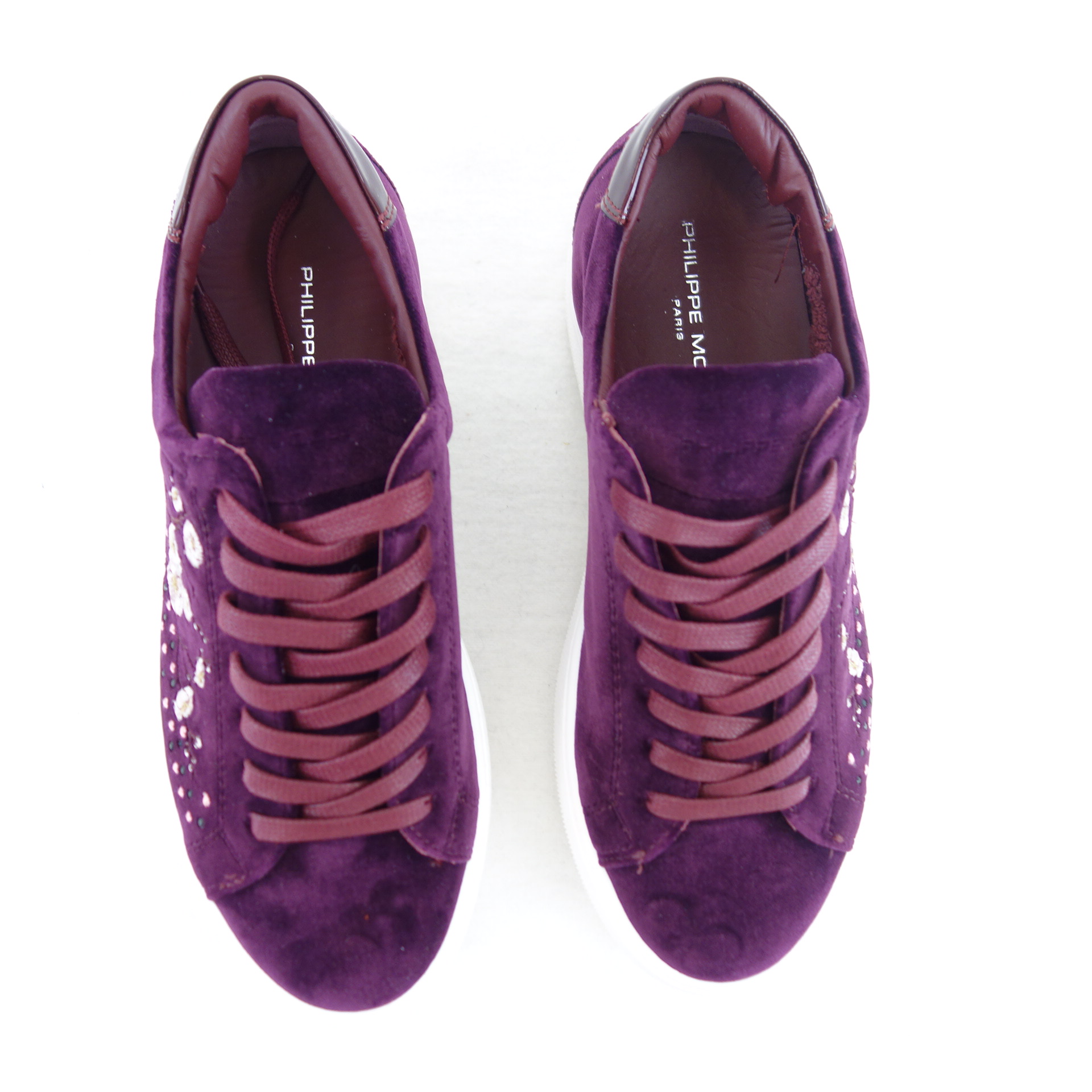PHILIPPE MODEL Damen Schuhe Sportschuhe Low Top Sneaker Bordeaux Samt Leder  38 MADELEINE