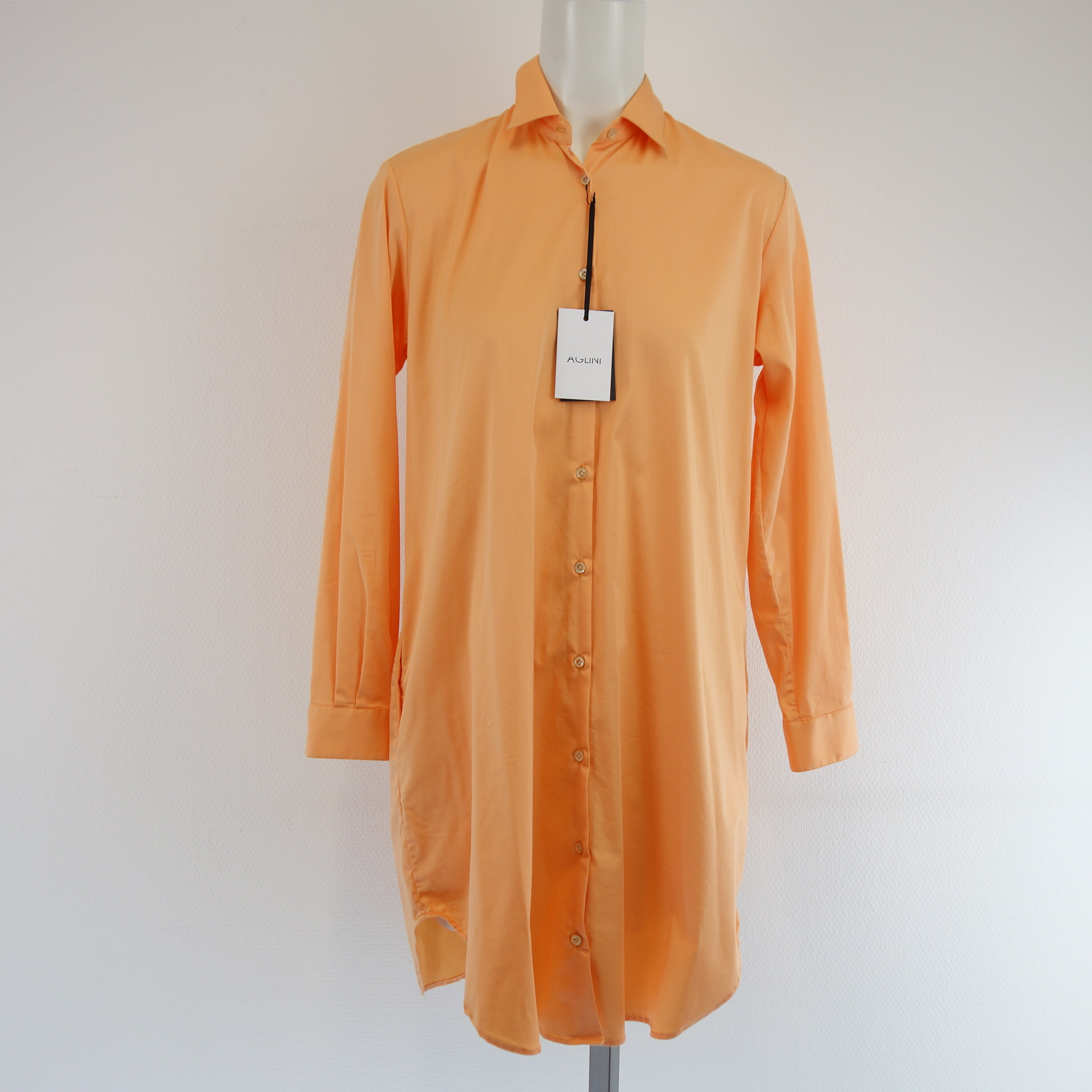 AGLINI Damen Kleid Tunika Lange Bluse Hemd Hemdkleid Tunikakleid Midi Orange