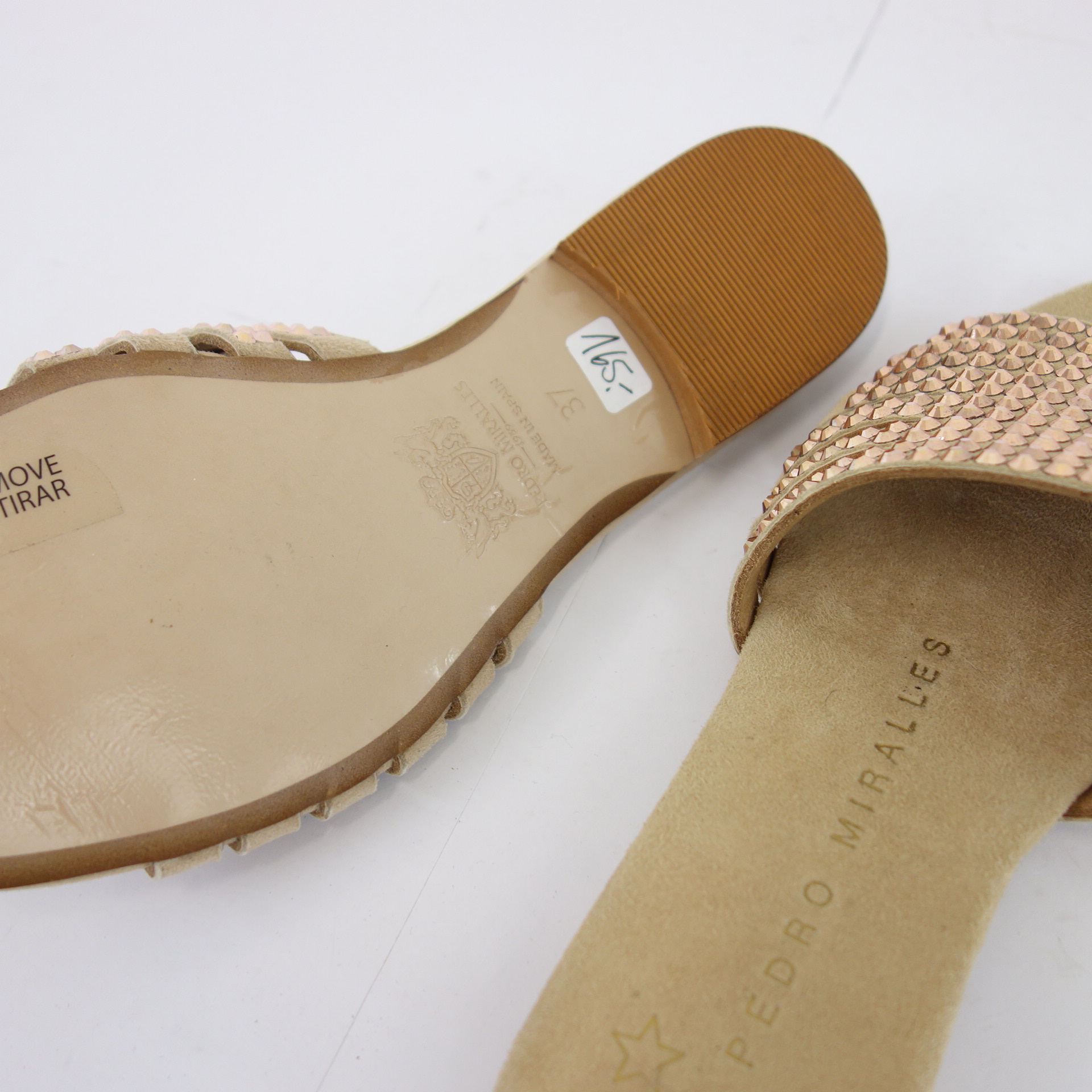 PEDRO MIRALLES Damen Schuhe Damenschuhe Sandalen Slipper Leder Nieten Braun Größe 36