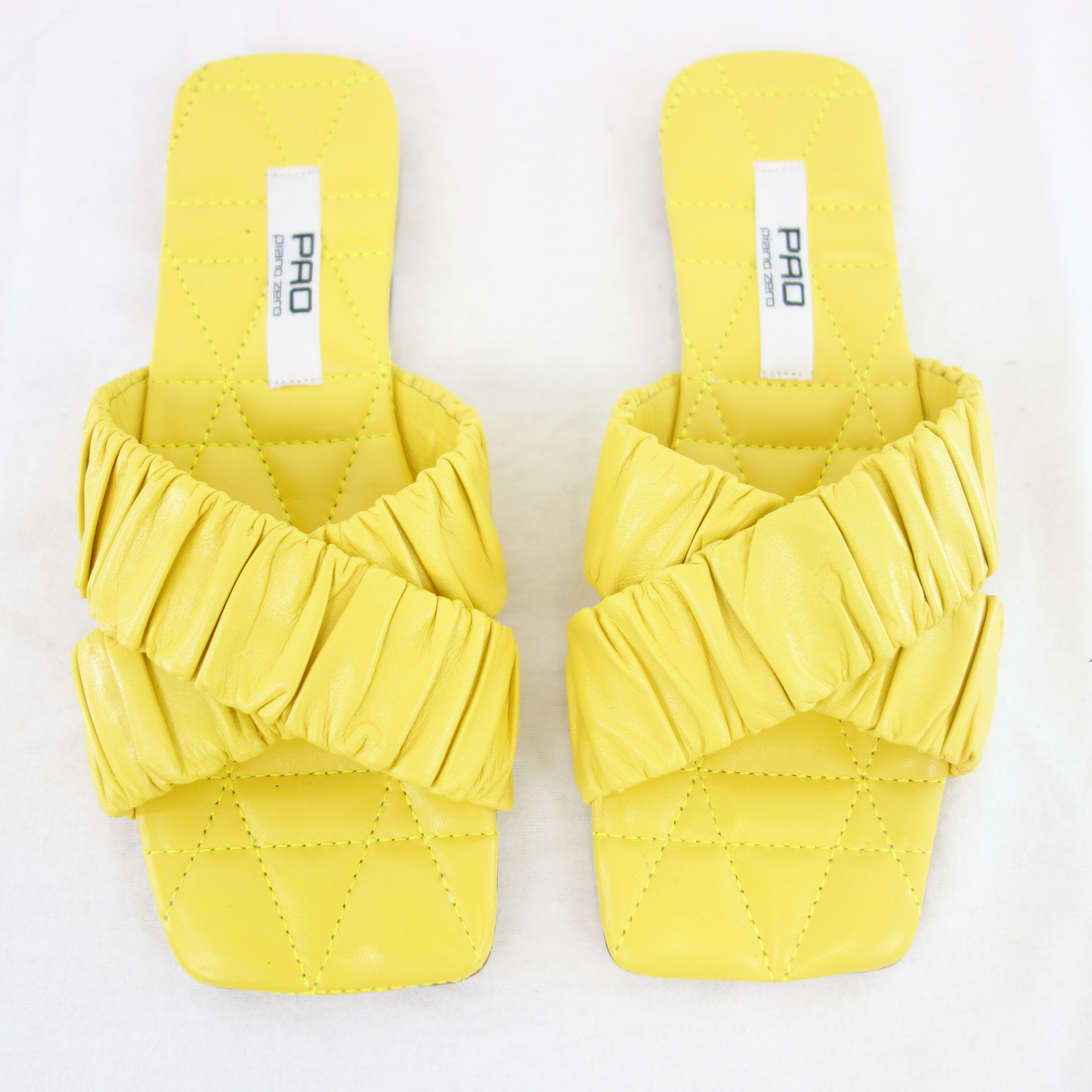 PAO PIANO ZERO Damen Schuhe Slipper Flache Sandalen Pantoletten Gesteppt Gelb Leder Größe 36