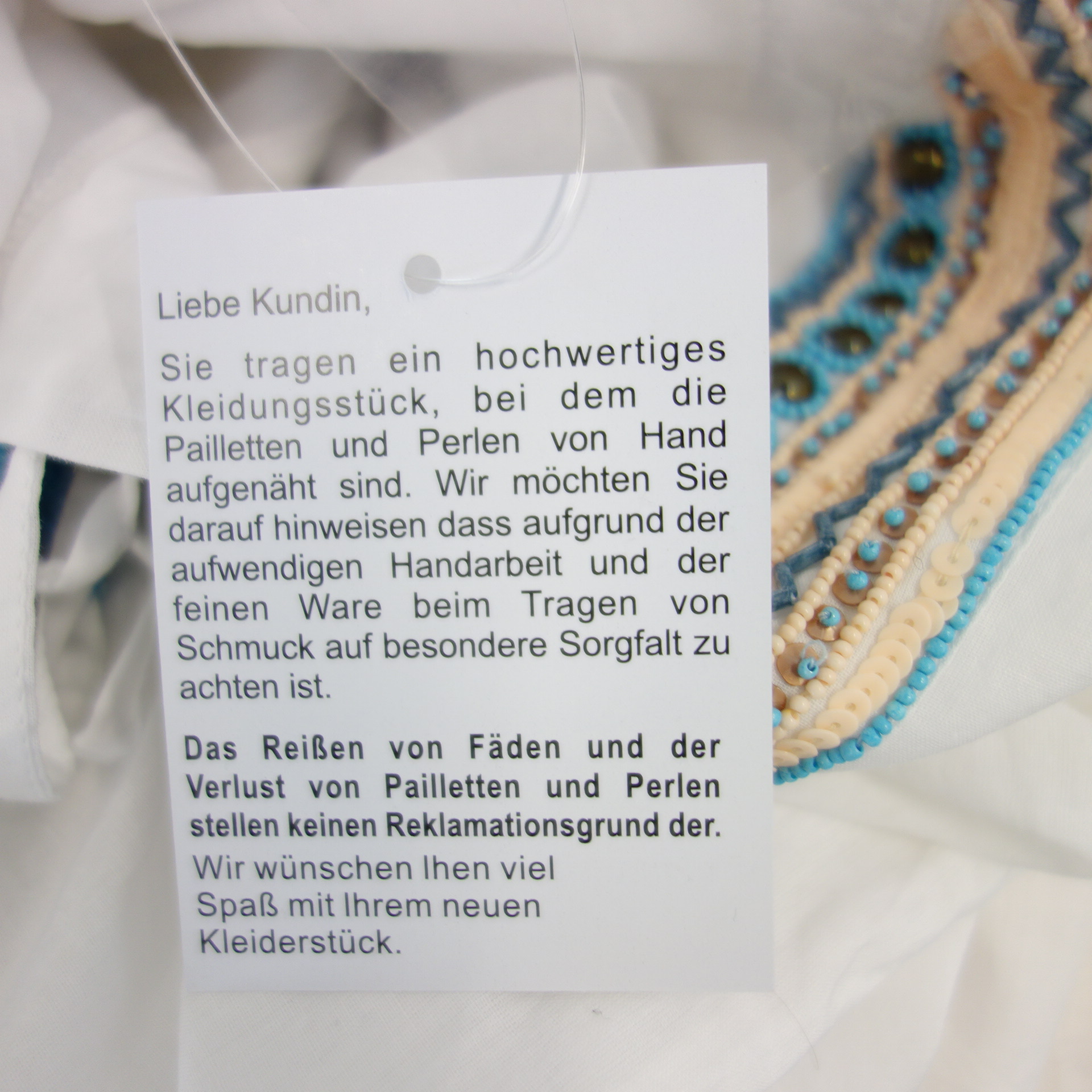 EMILY VAN DEN BERGH Damen Bluse Oberteil Tunika Shirt Weiß Perlen 100% Baumwolle Np 79 Neu