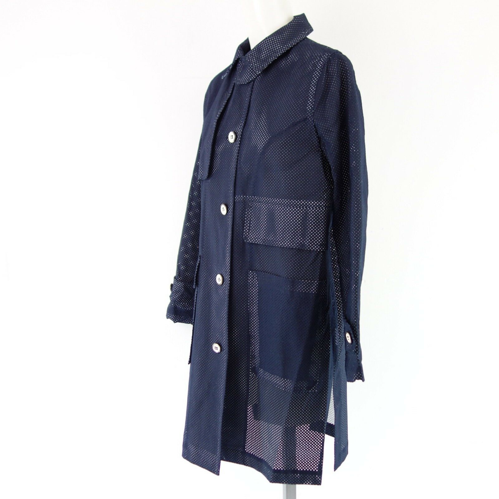 Lener Damen Duster Coat Mantel Größe 34 XS Blau Baumwolle Lochmuster Np 419 Neu