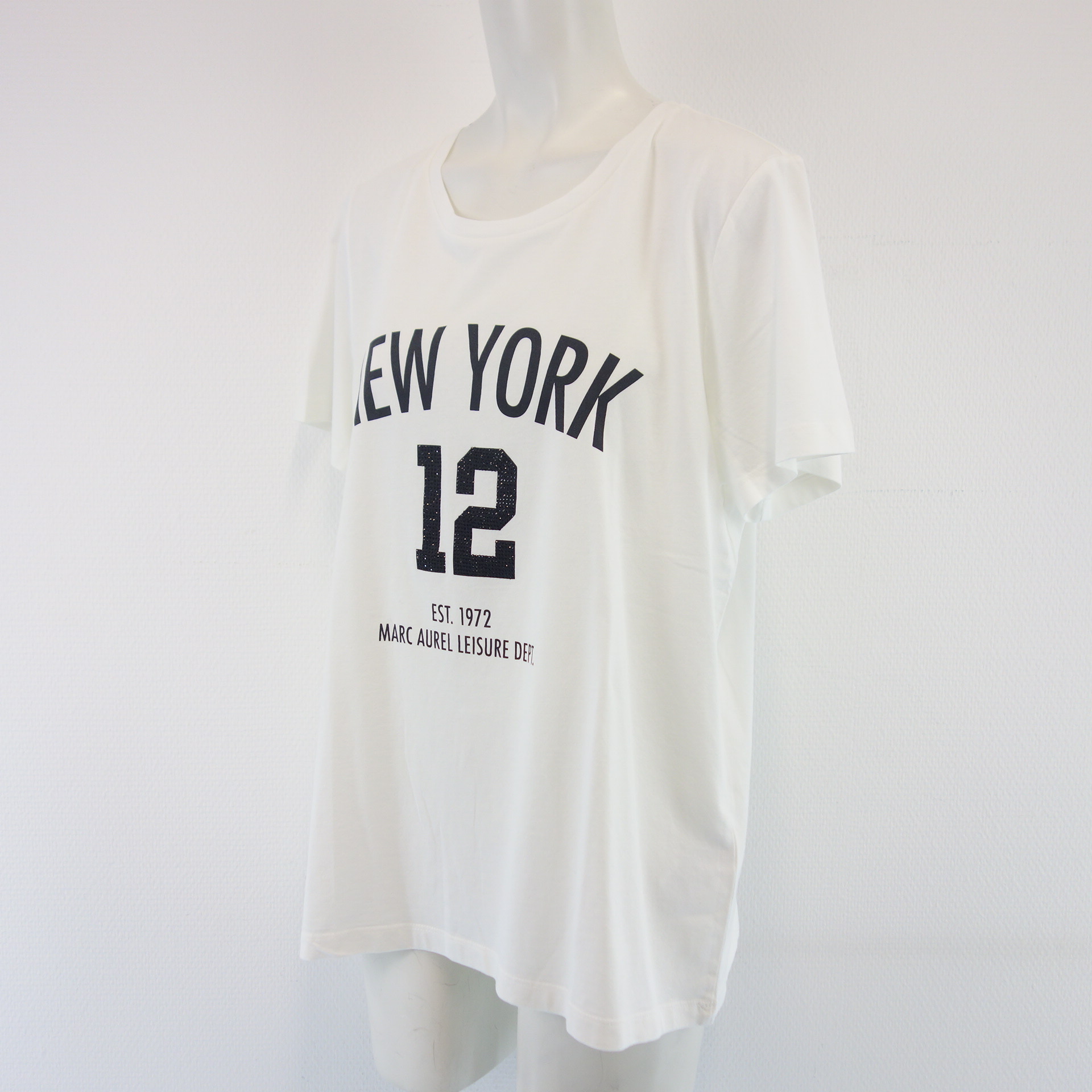 MARC AUREL Damen T-Shirt T Shirt Weiß 100% Baumwolle Gr 44 Print Straß
