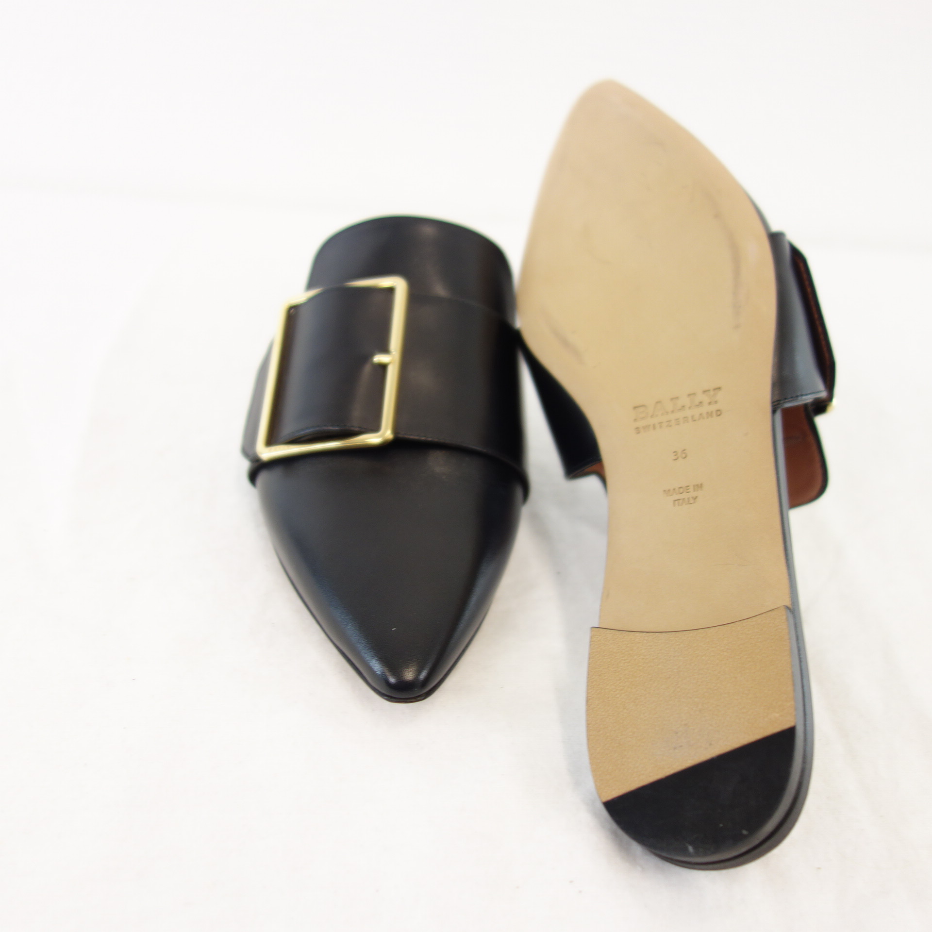 BALLY Damen Schuhe Pantoletten Schwarz Leder Größe 36 Modell HAMELIN FLAT