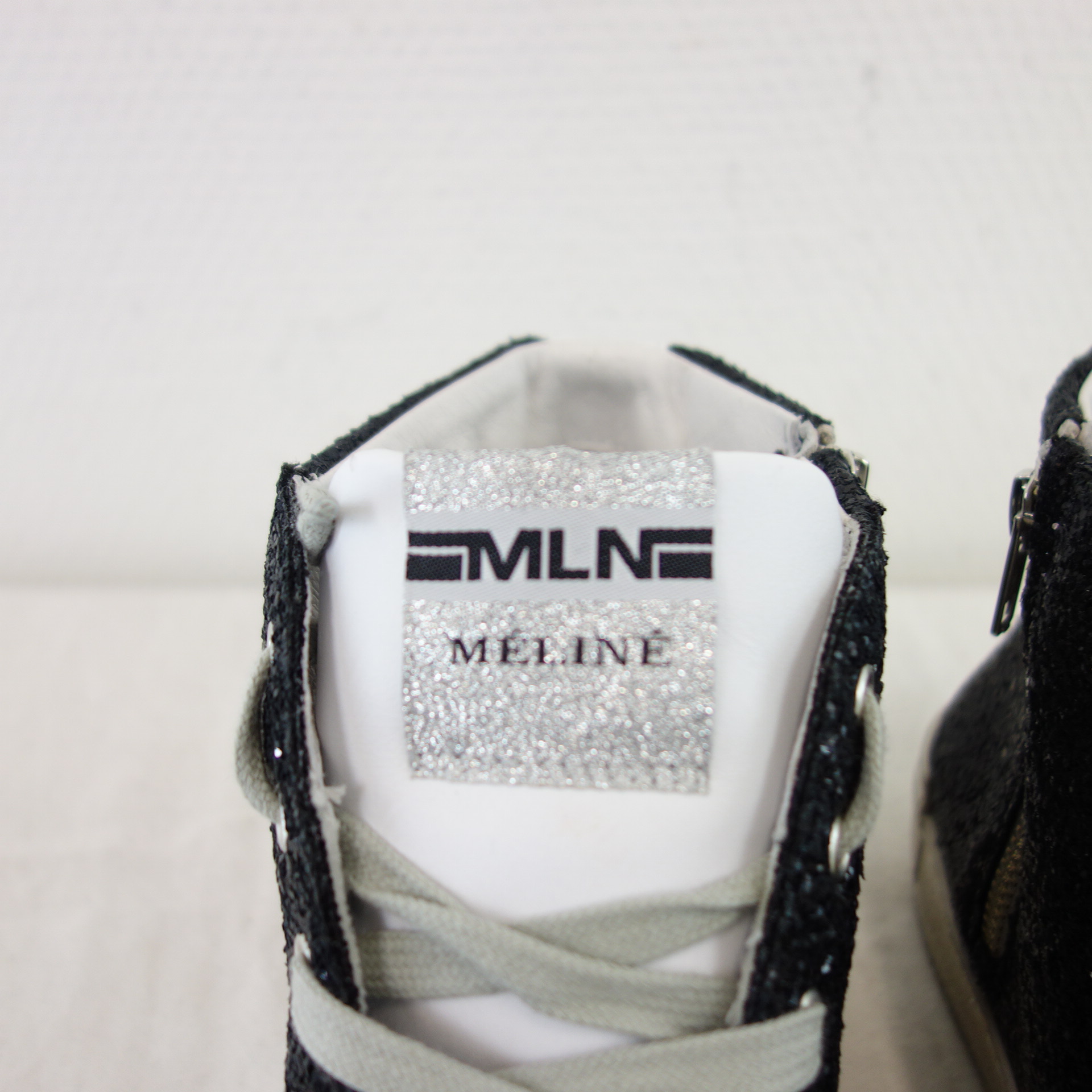 MELINE MLN Damen Sport Schuhe High Top Sneaker Glitzer Schwarz Leder Modell NKC 1369