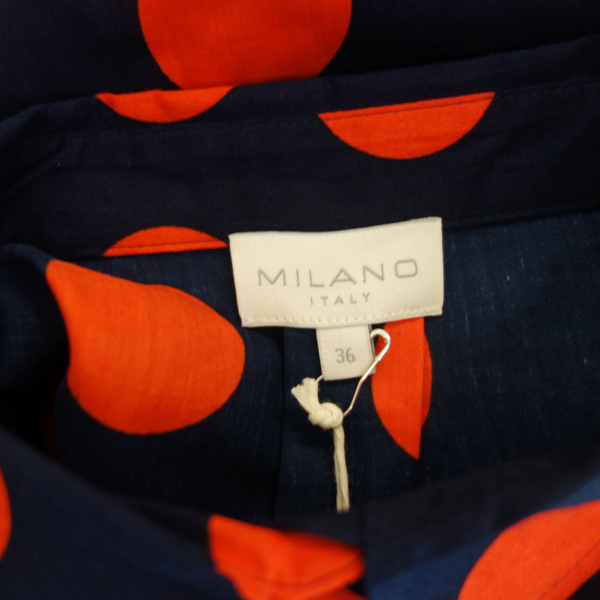 MILANO Italy Damen Bluse Tunika Hemd Oberteil Gepunktet Baumwolle Rot Blau