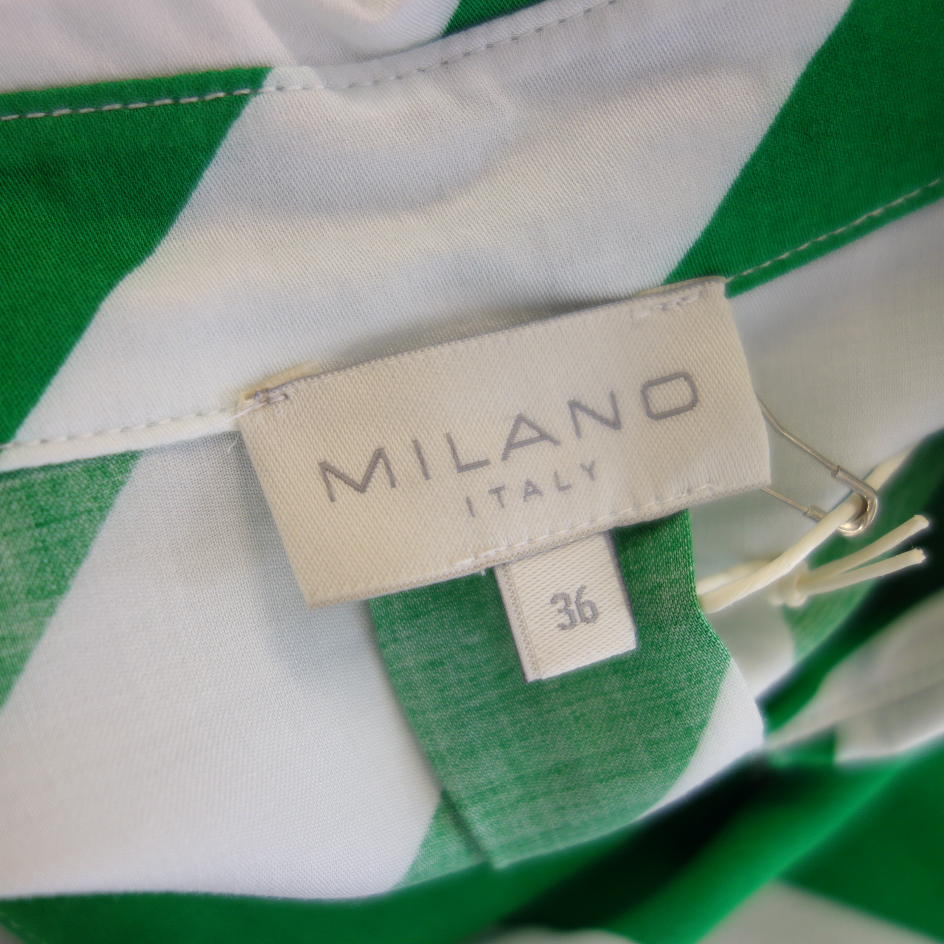MILANO Italy Damen Bluse Tunika Hemd Oberteil Grün Weiß Gestreift 100% Viskose 