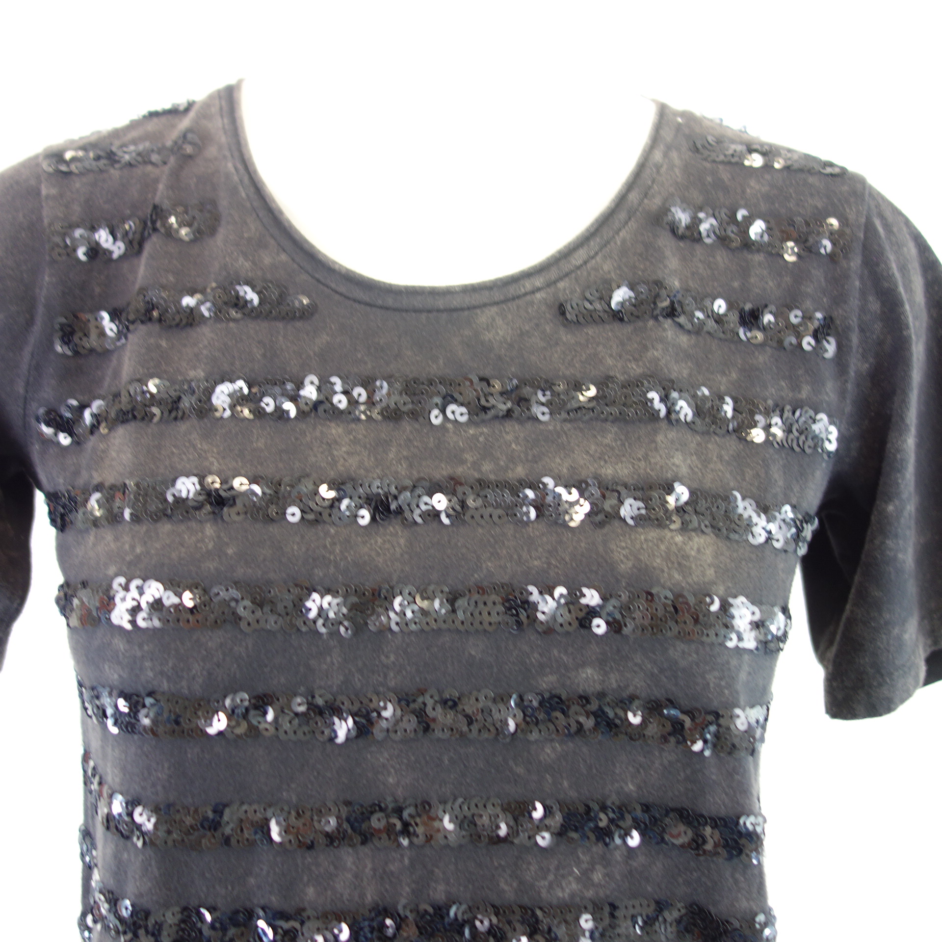 RICH & ROYAL Damen T-Shirt T Shirt Oberteil Schwarz Pailletten Gr XS 100% Baumwolle
