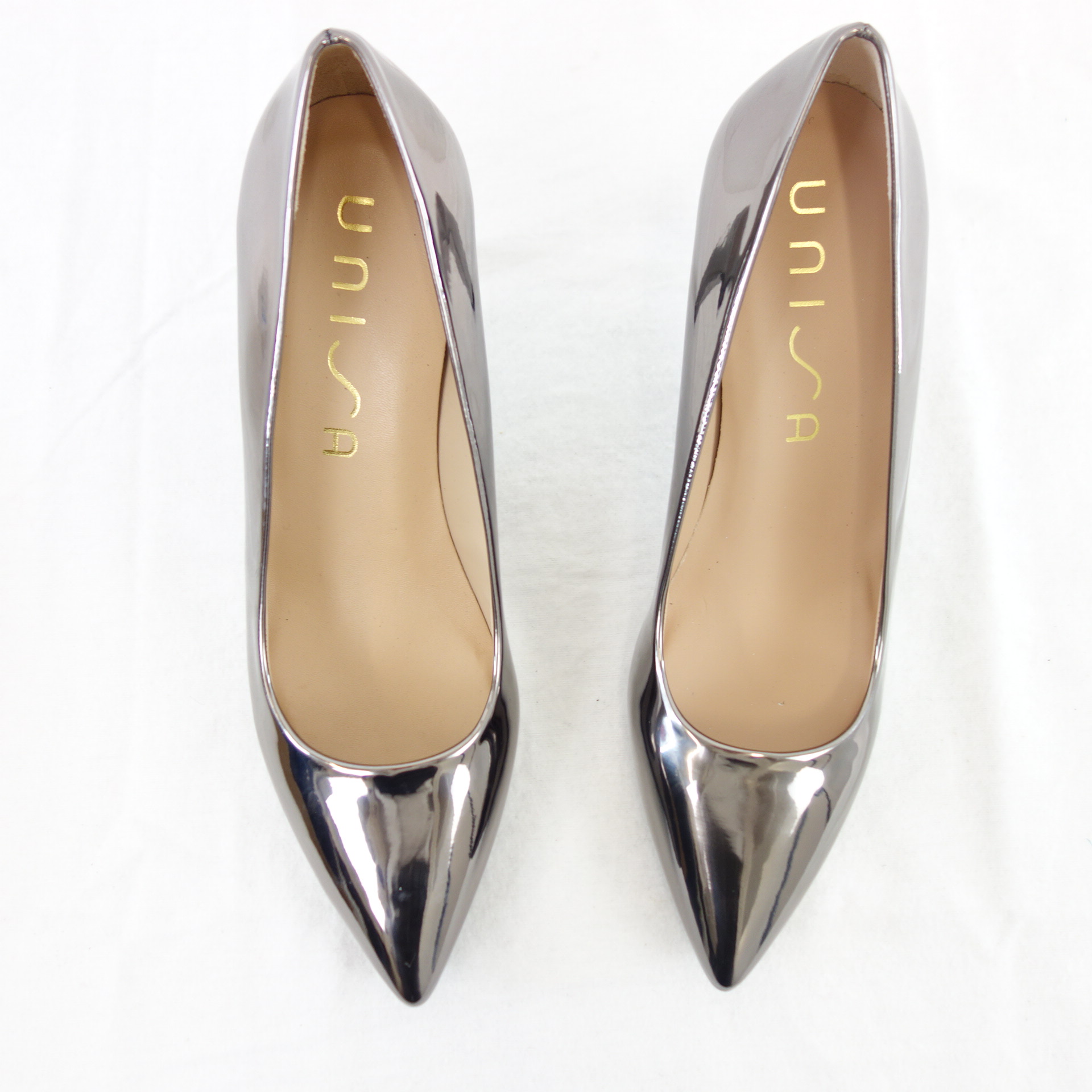 UNISA Damen Schuhe Pumps Stiletto Absat Silber Leder Modell Tola Größe 39 Verspiegelt