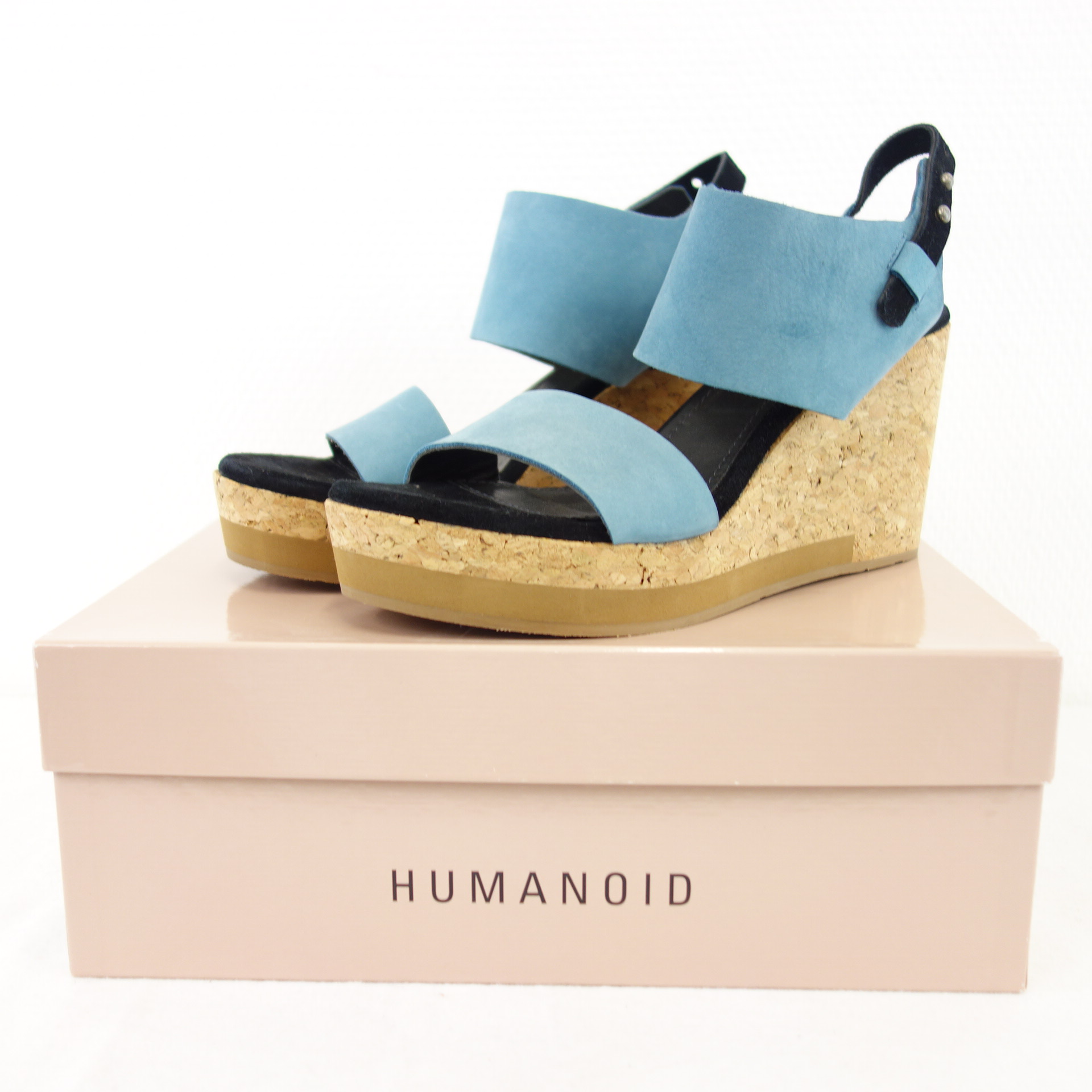 HUMANOID Damen Schuhe Sandaletten Pumps Wedges Blau Leder Kork Gr 40 ( 39 )