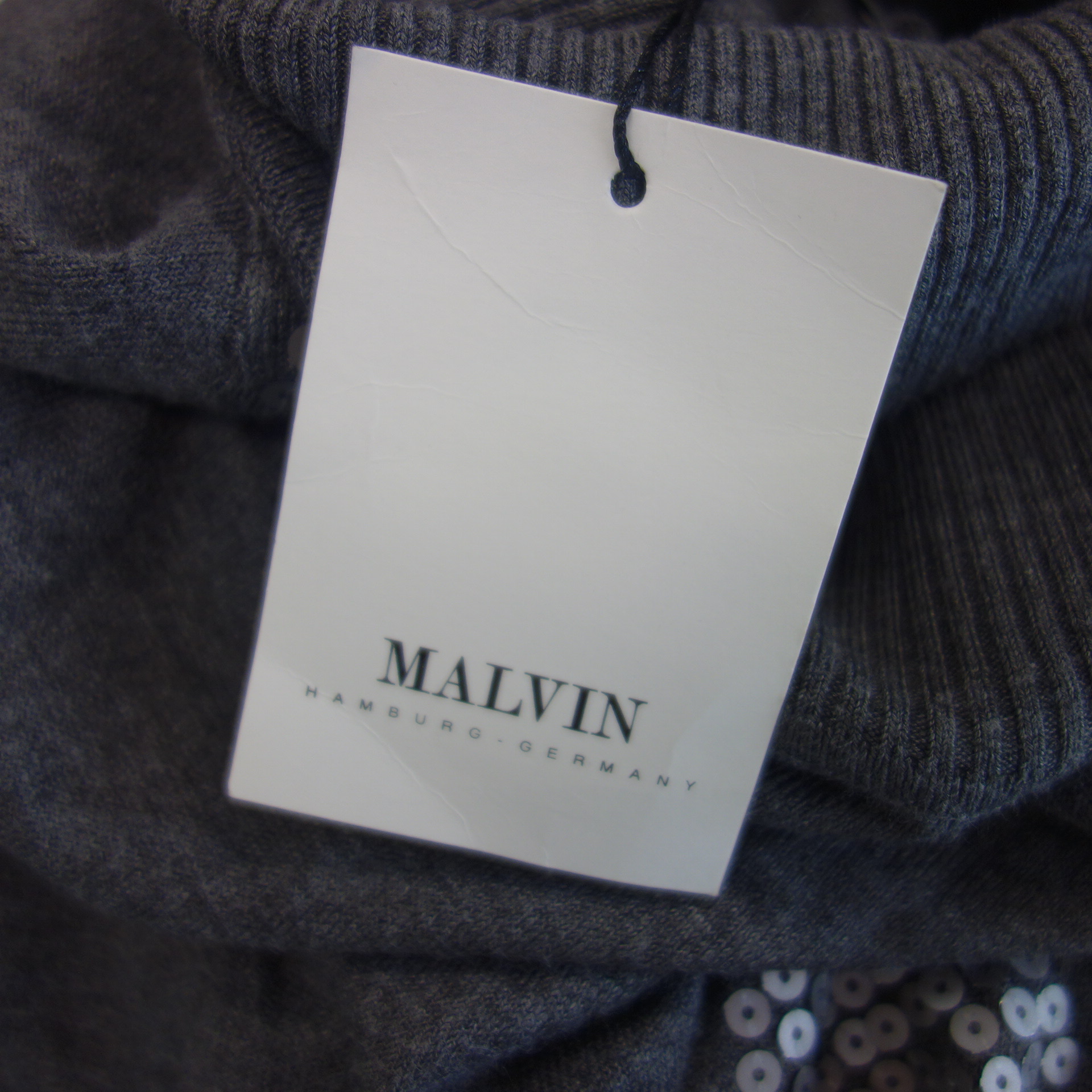 MALVIN Damen Midi Strick Kleid Strickkleid Grau Pailletten Größe 38