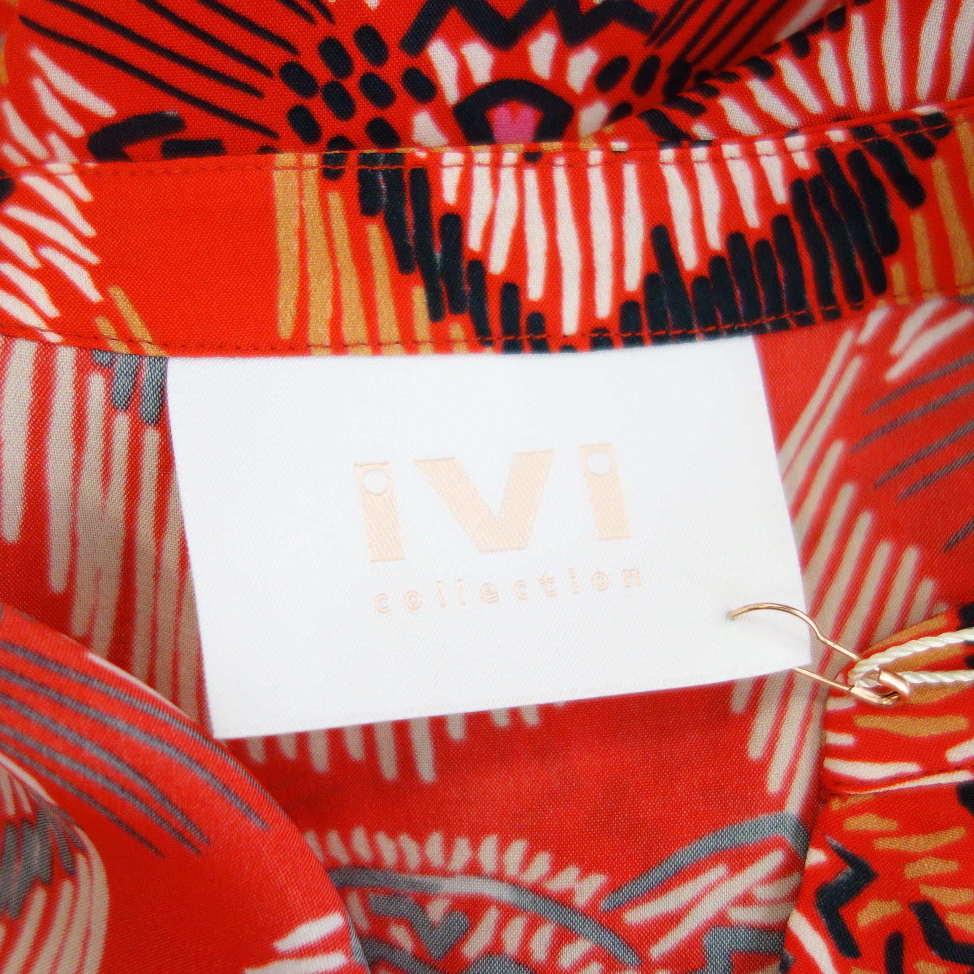IVI Damen Bluse Tunika Oberteil Hemd Shirt Viskose Seide Print Modell BIG CAT Rot 