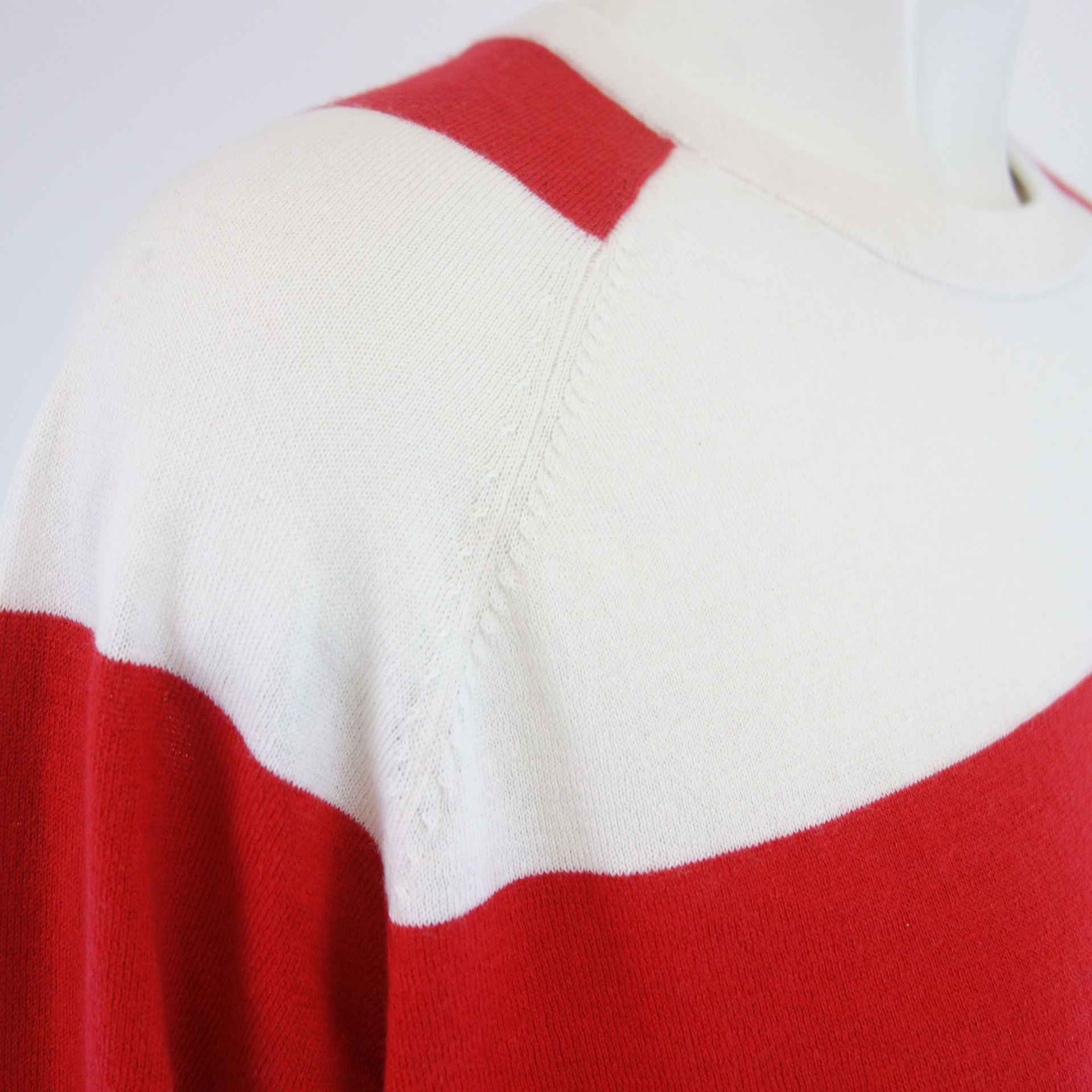 ALLUDE Damen Pullover Gestreift Weiß Rot Kaschmir Baumwolle Größe S