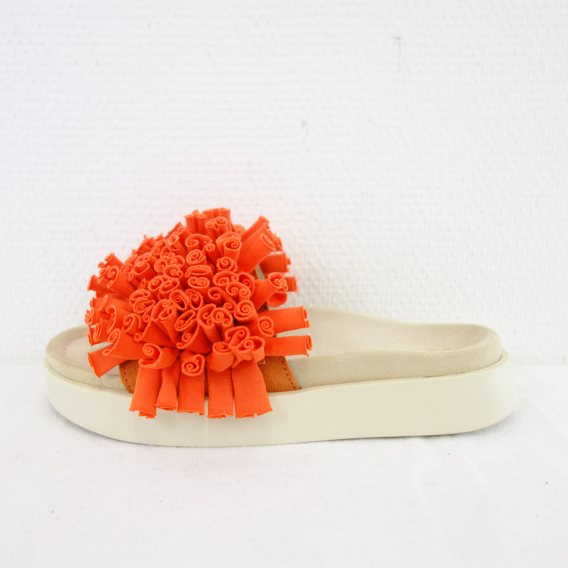INUIKII Flache Damen Schuhe Fußbett Sandalen Slipper Rot 37 Stoff Jersey Coral 