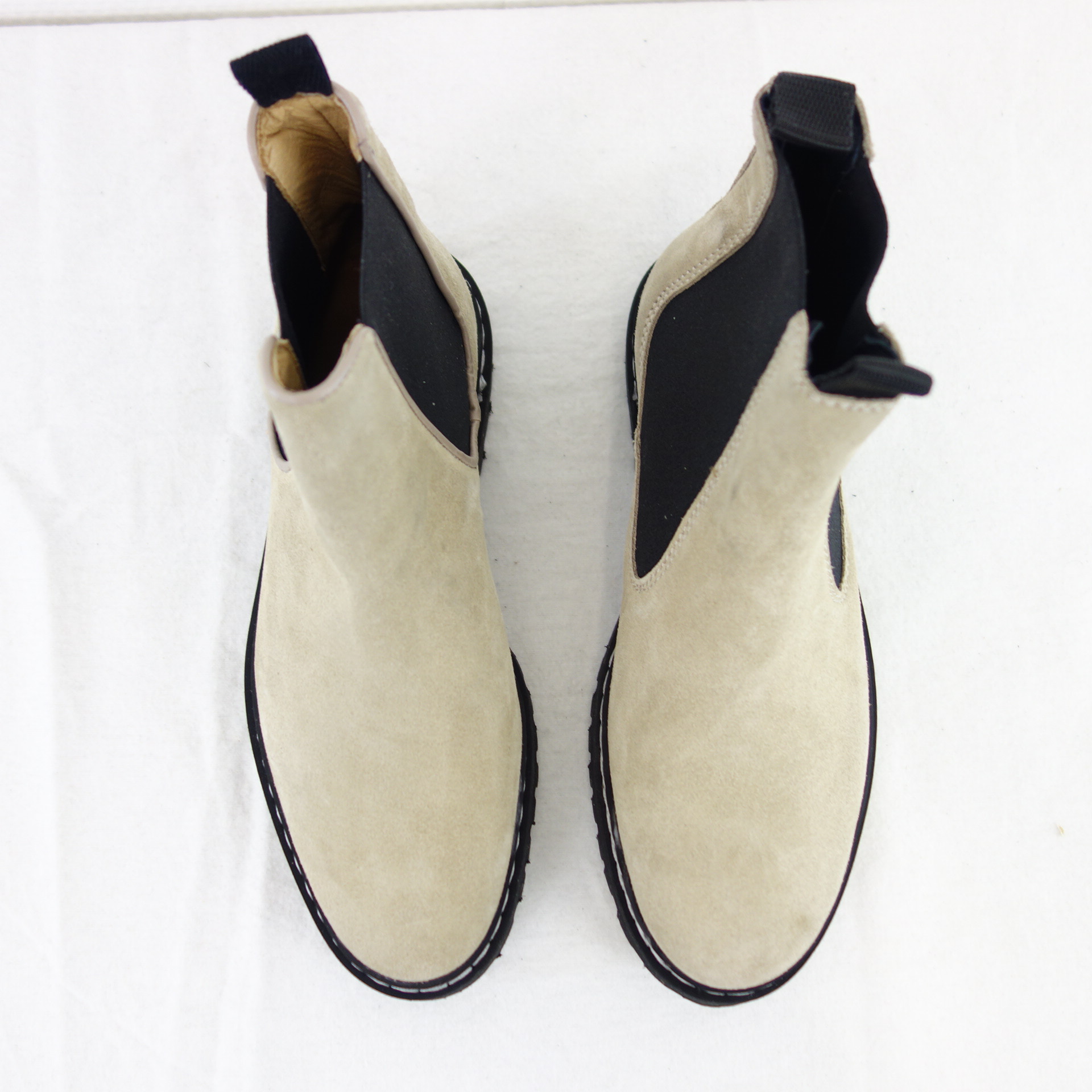 BUKELA Damen Schuhe Chelsea Boots Stiefeletten Stiefel Wildleder Beige Gr 37