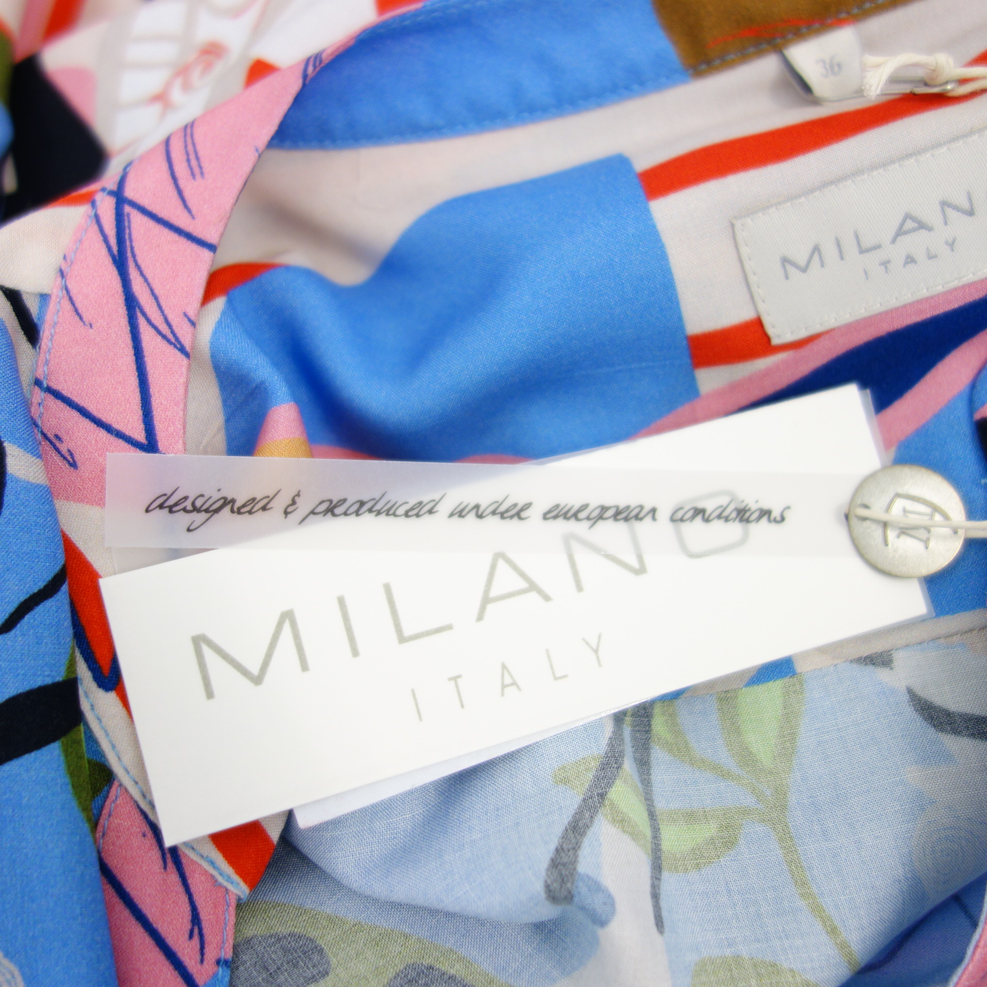 MILANO Italy Damen Bluse Tunika Oberteil Damenshirt Hemd Bunt 100% Viskose 