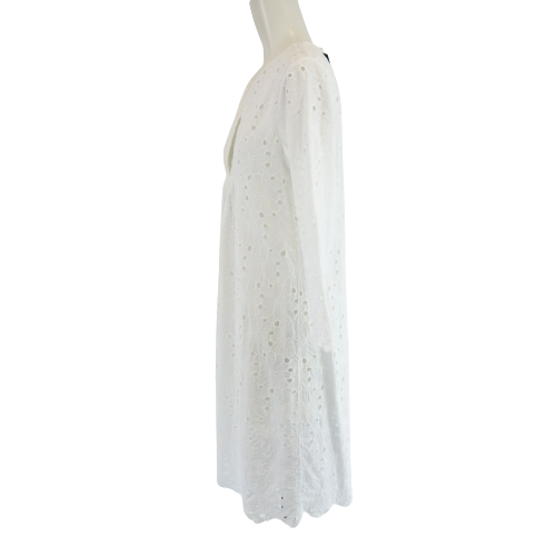 CALIBAN Damen Sommer Kleid Sommerkleid Tunikakleid Blusenkleid Weiß Lochspitze Baumwolle Ibiza Look