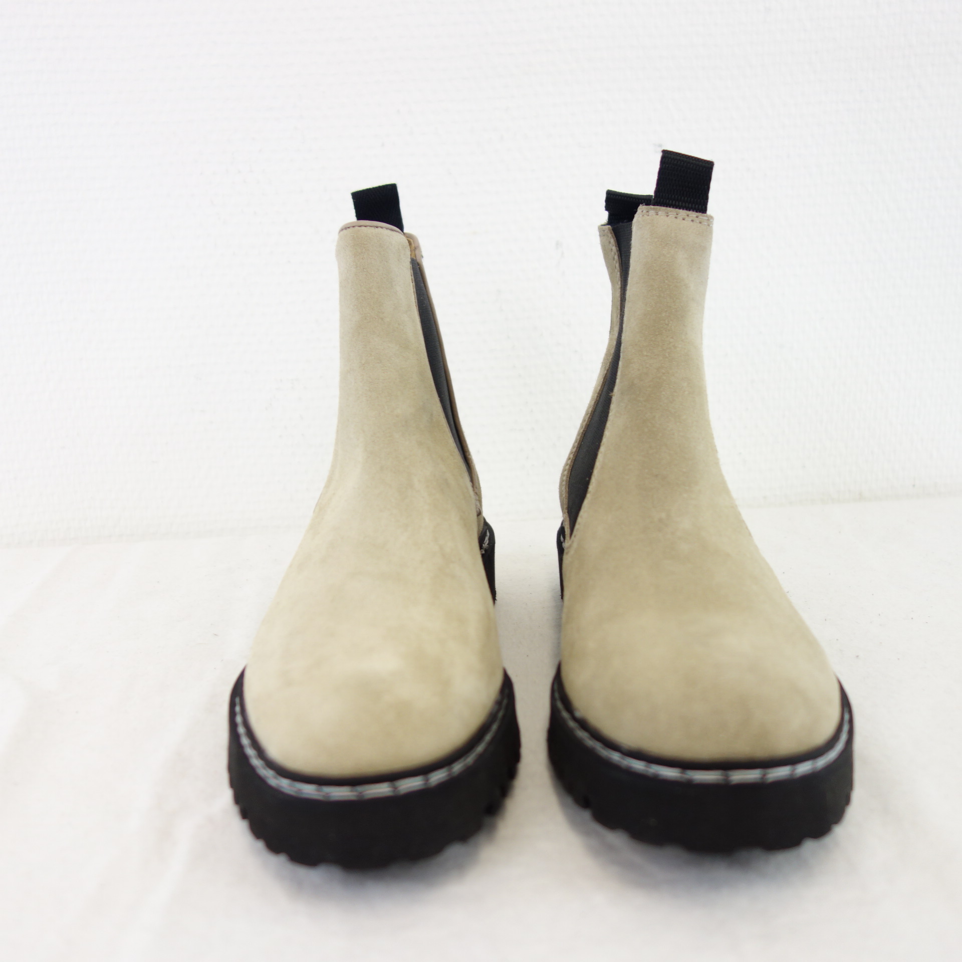 BUKELA Damen Schuhe Chelsea Boots Stiefeletten Stiefel Wildleder Beige Gr 37