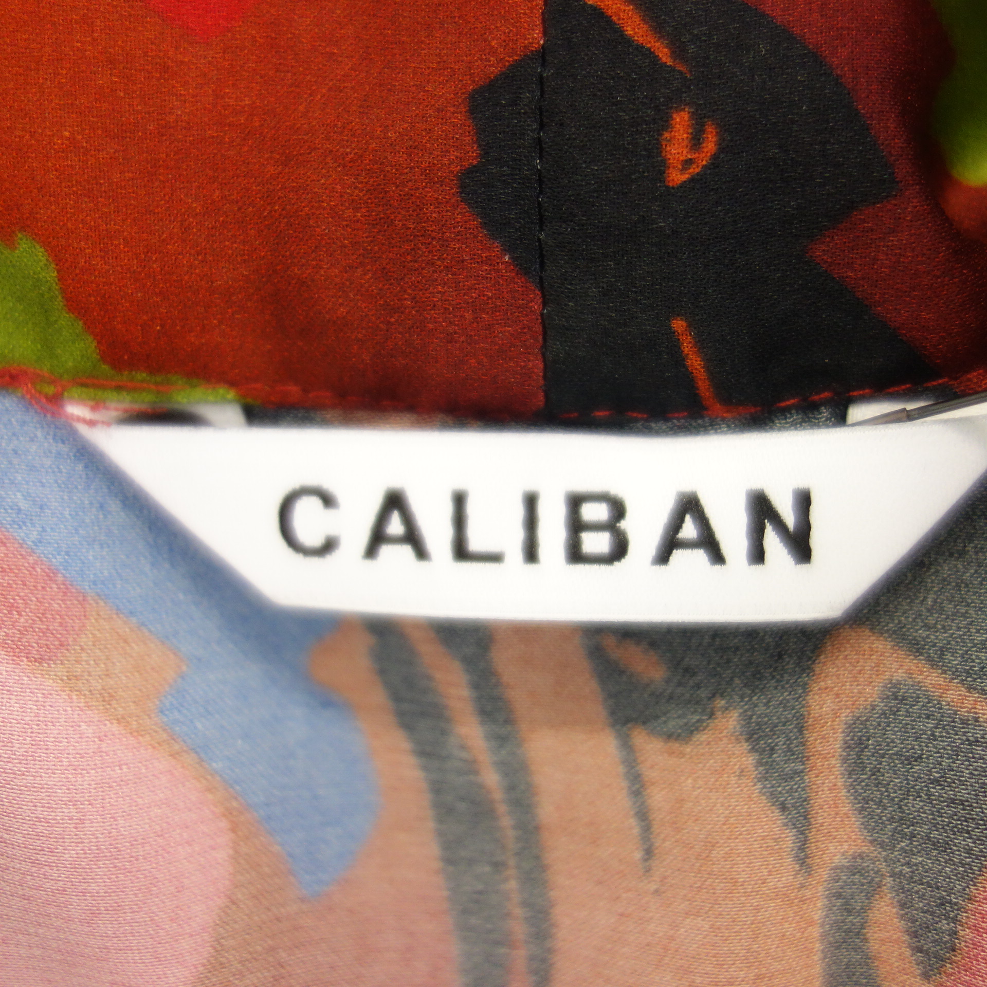 CALIBAN Damen Bluse Tunika Oberteil Shirt Bunt mit Seide Ärmellos Schleifenkragen