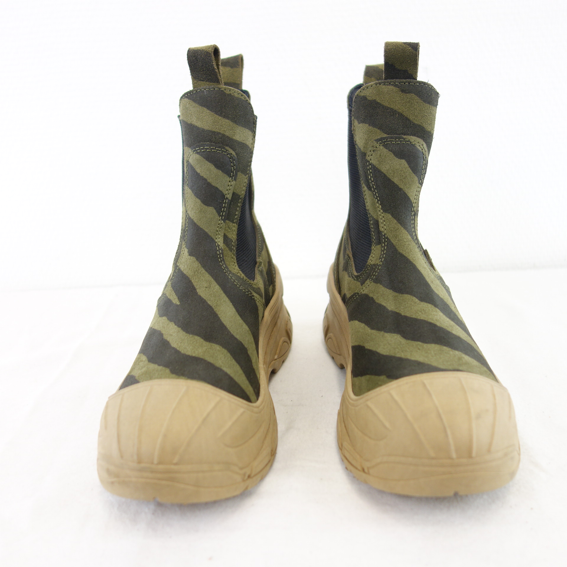 BUKELA Damen Schuhe Chelsea Boots Stiefeletten Stiefel Leder Grün Camouflage 37