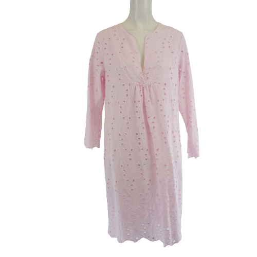 CALIBAN Damen Sommer Kleid Sommerkleid Tunikakleid Blusenkleid Rosa Lochspitze Baumwolle Ibiza Look