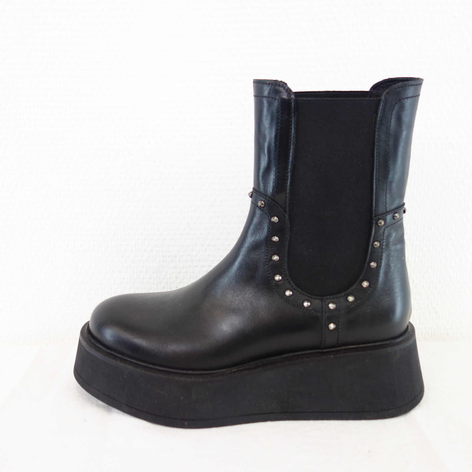 BUKELA Damen Schuhe Chelsea Boots Stiefeletten Stiefel Schwarz Leder Gr 37