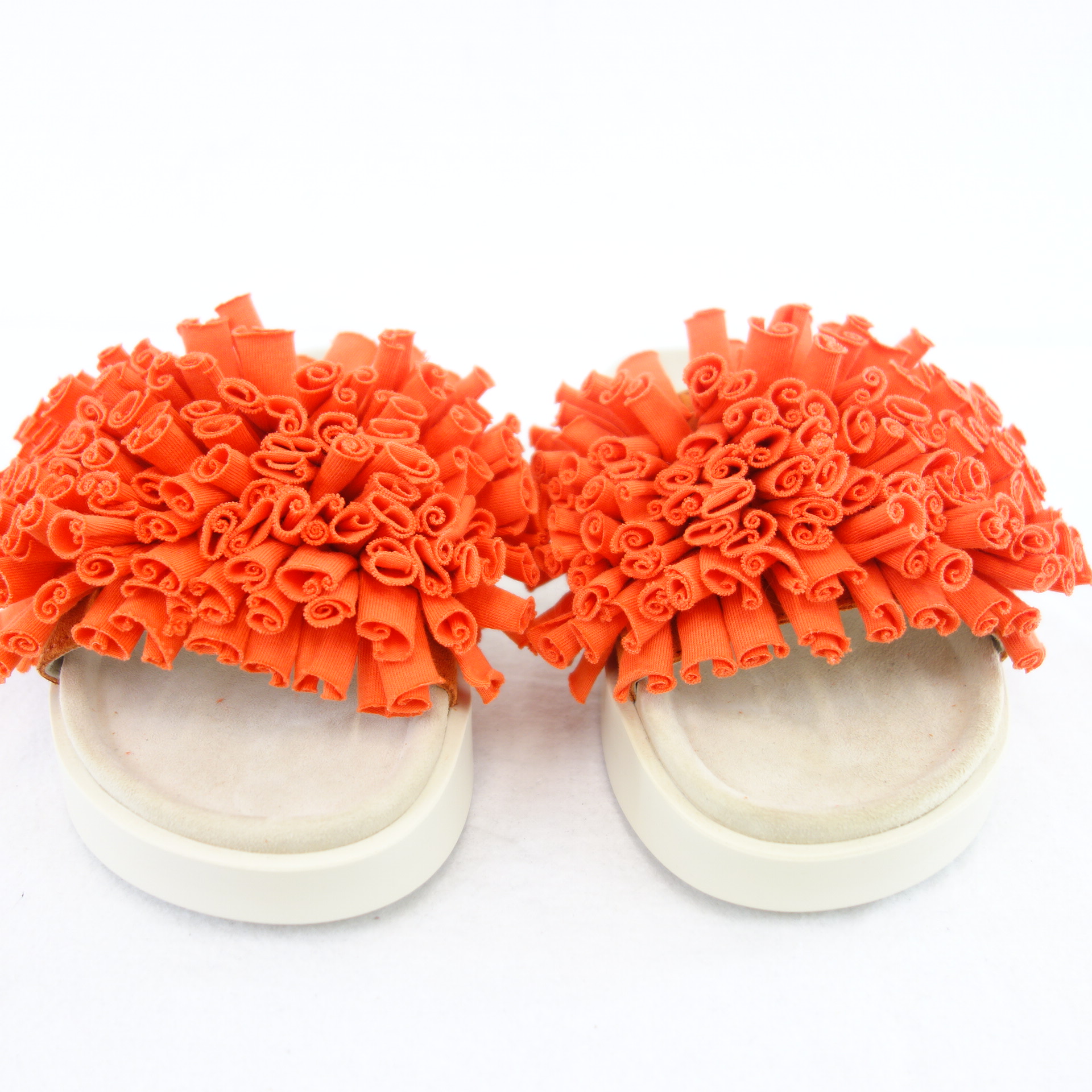 INUIKII Flache Damen Schuhe Fußbett Sandalen Slipper Rot 37 Stoff Jersey Coral 