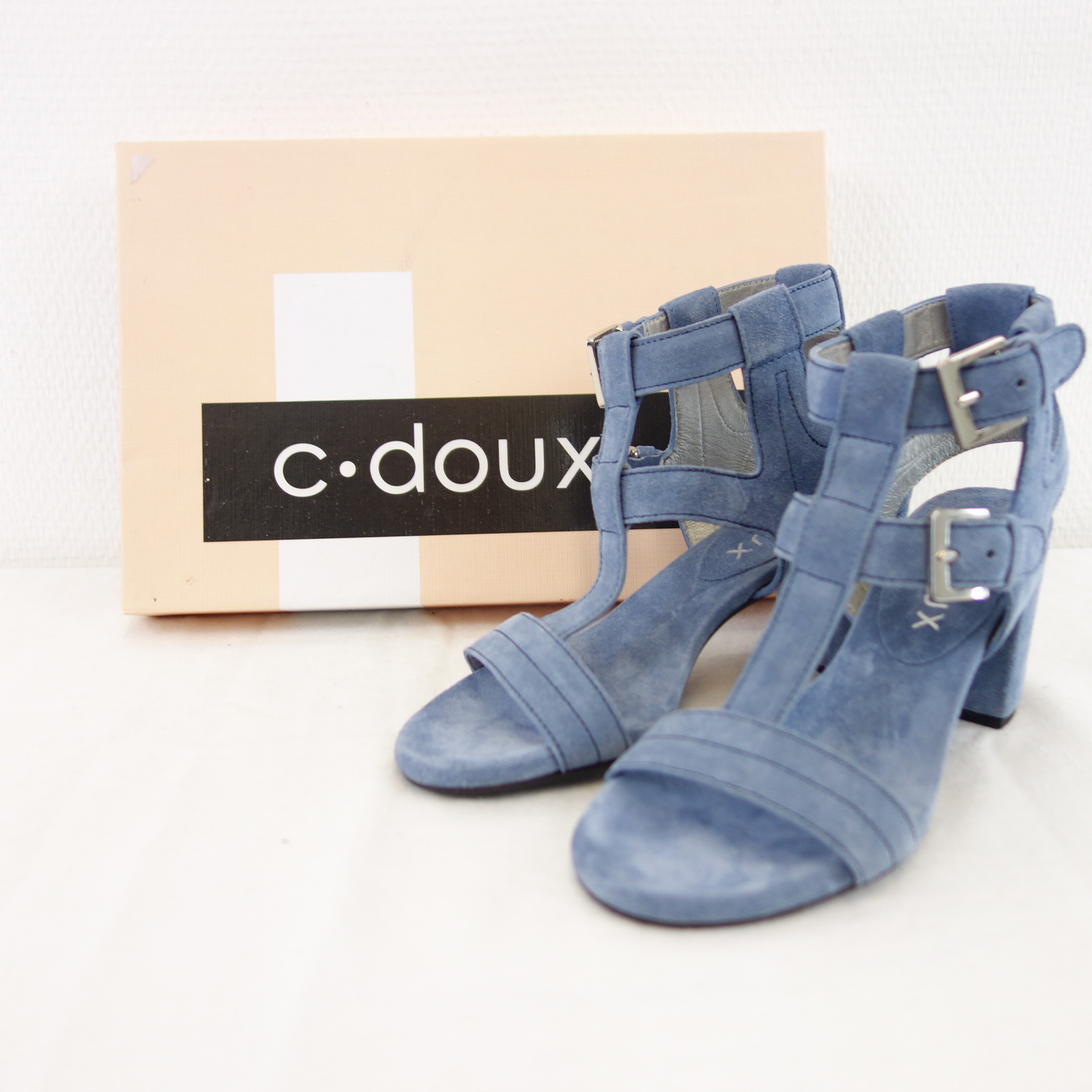 C.DOUX  Damen Schuhe Pumps Sandaletten Blau Wildleder Blockabsatz EU 36
