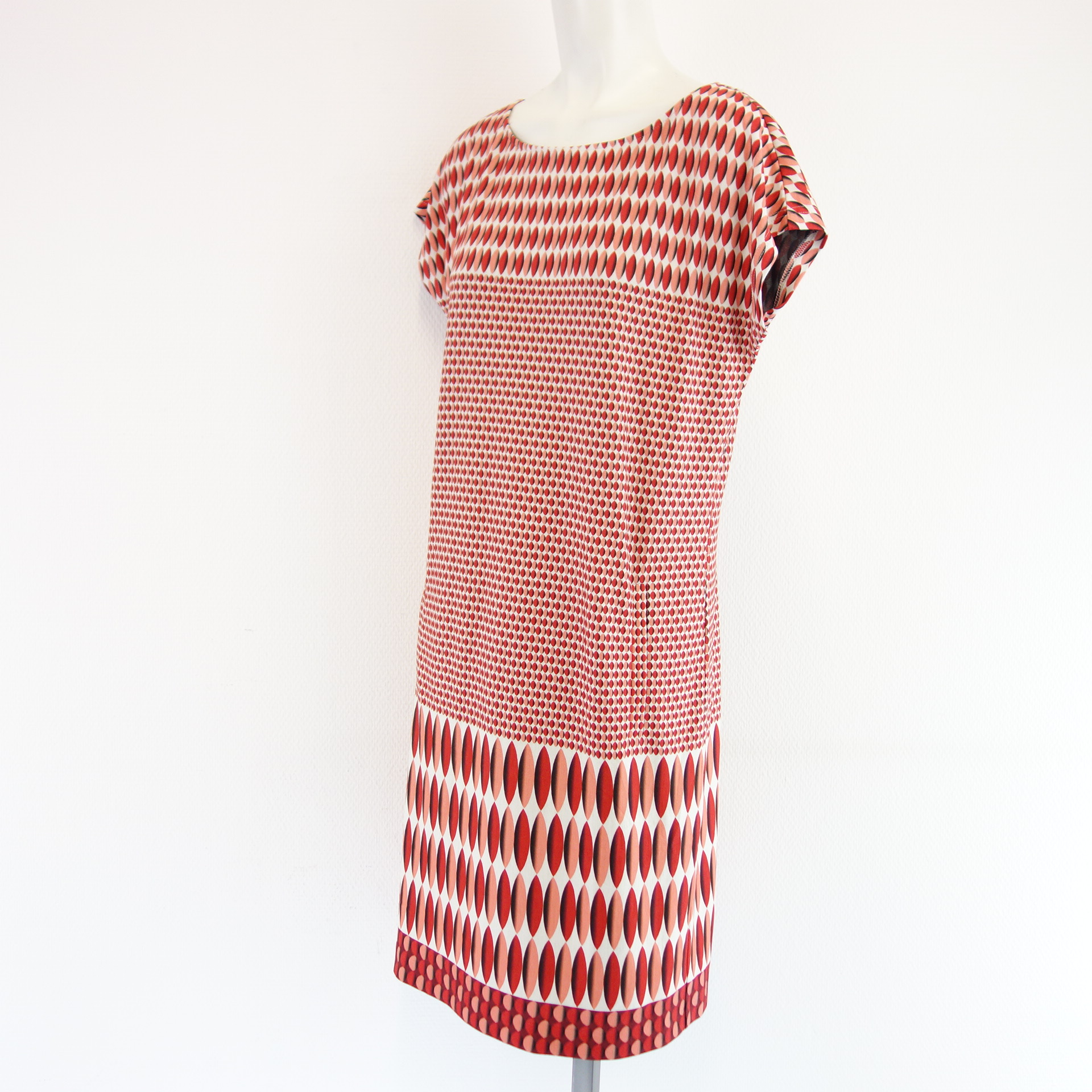 VA BENE Damen Sommer Kleid Etuikleid Shirtkleid Rot Rose Weiß Größe 36 Taschen
