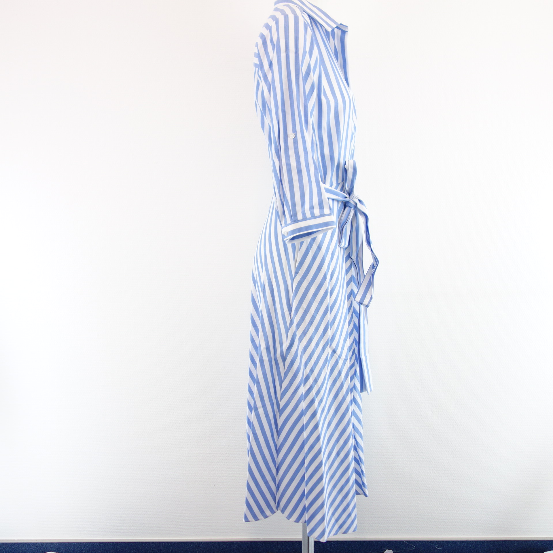 MILANO ITALY Langes Damen Kleid Blau Weiß Gestreift 100% Baumwolle