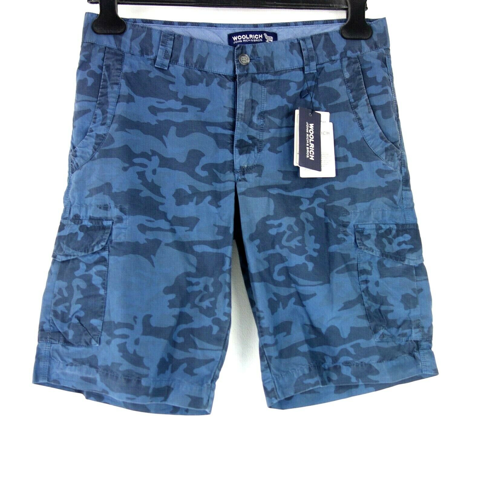 WOOLRICH Herren Kurze Hose Shorts Herrenshorts Cargo Bermuda Blau W31 Camouflage