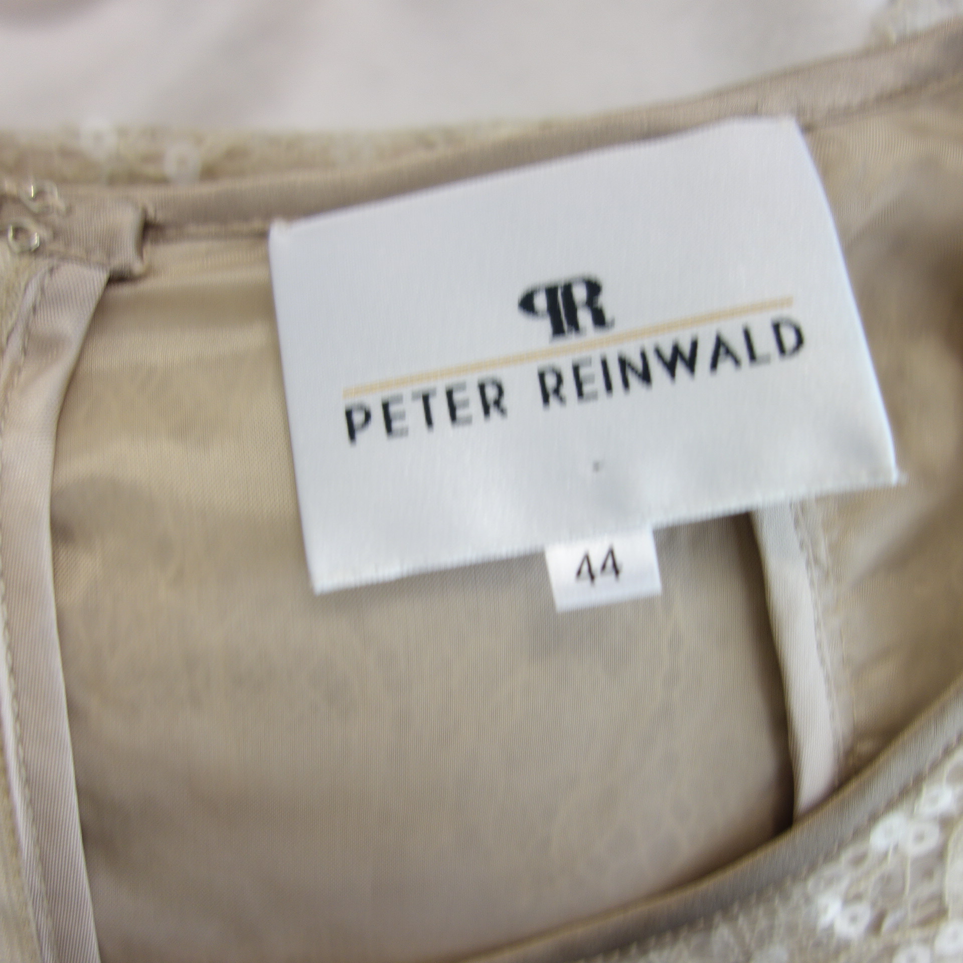 PETER REINWALD Designer Damen Spitze Shirt Bluse Spitzenbluse Beige Pailletten 44 ( 42  )