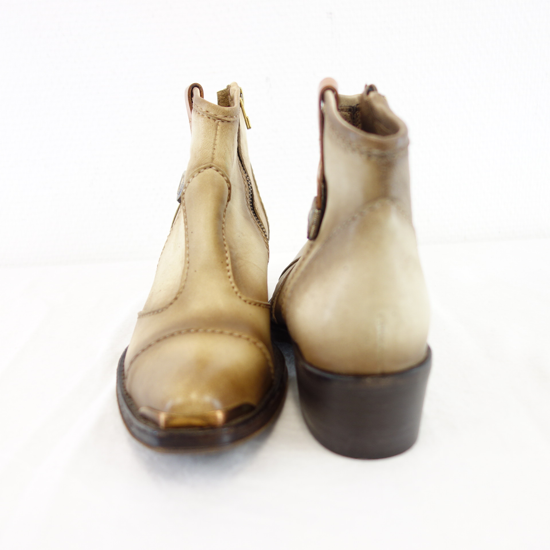 AREA FORTE Damen Schuhe Boots Bootie Stiefelette Stiefel Leder Beige Gr 37 ( 36,5 )