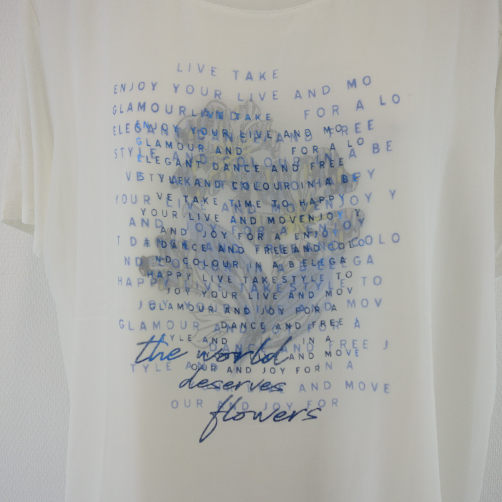 MORE & MORE Damen Sommer T Shirt T-Shirt Oberteil  Weiß Print Blau Motto
