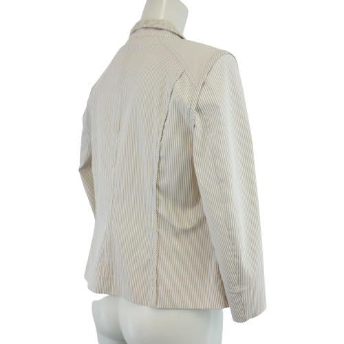 RIANI Damen Jacke Blazer Damenjacke Beige Weiß Streifen Spitze Größe 40 L