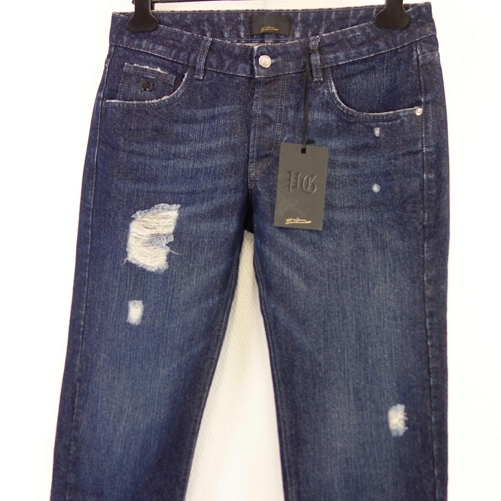 PG ENJOY Jeans Hose Blau Modell REVE Distressed Look Straight Glitzer