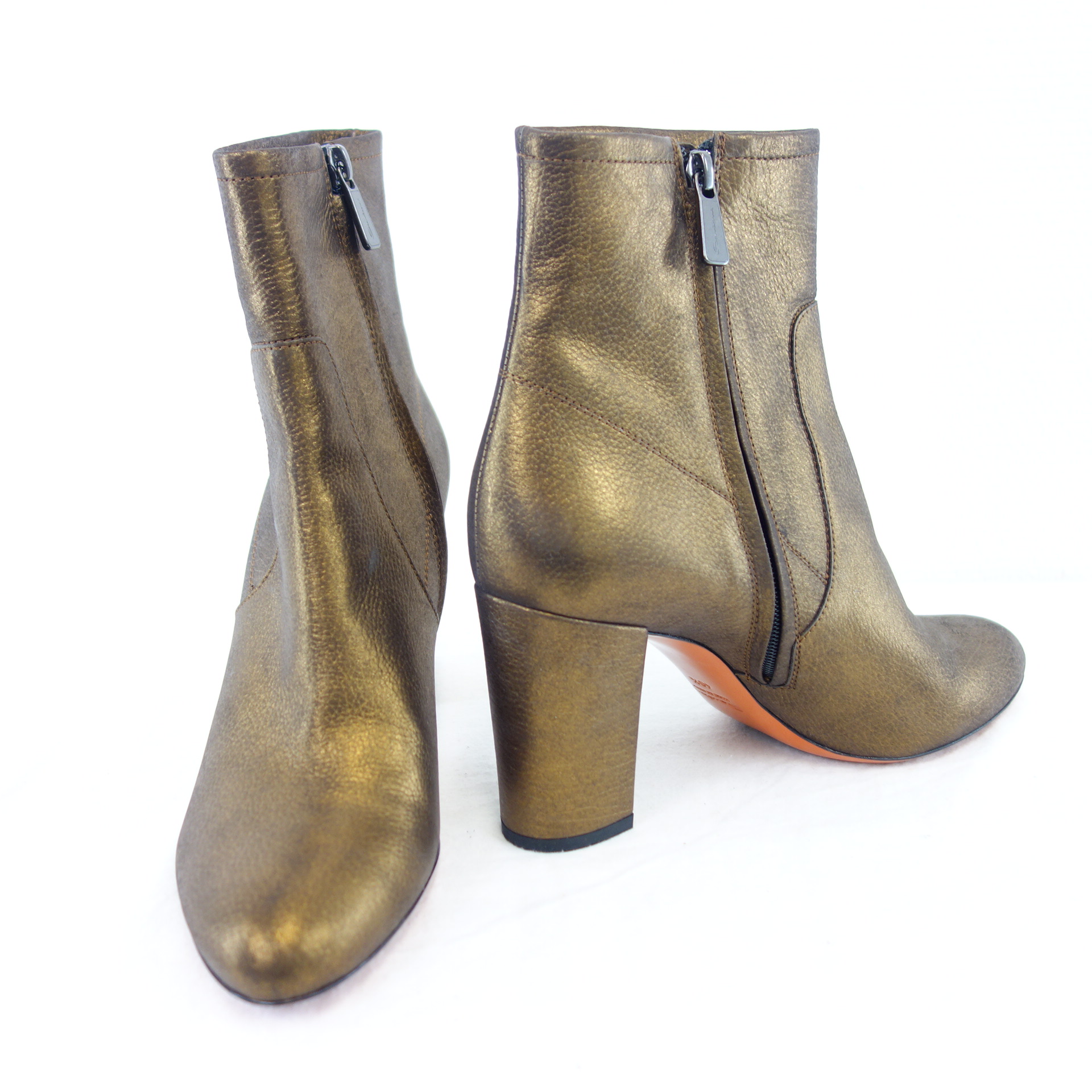 SANTONI Stiefeletten Schuhe Braun Bronze Schimmer Absatz Leder Größe 40,5