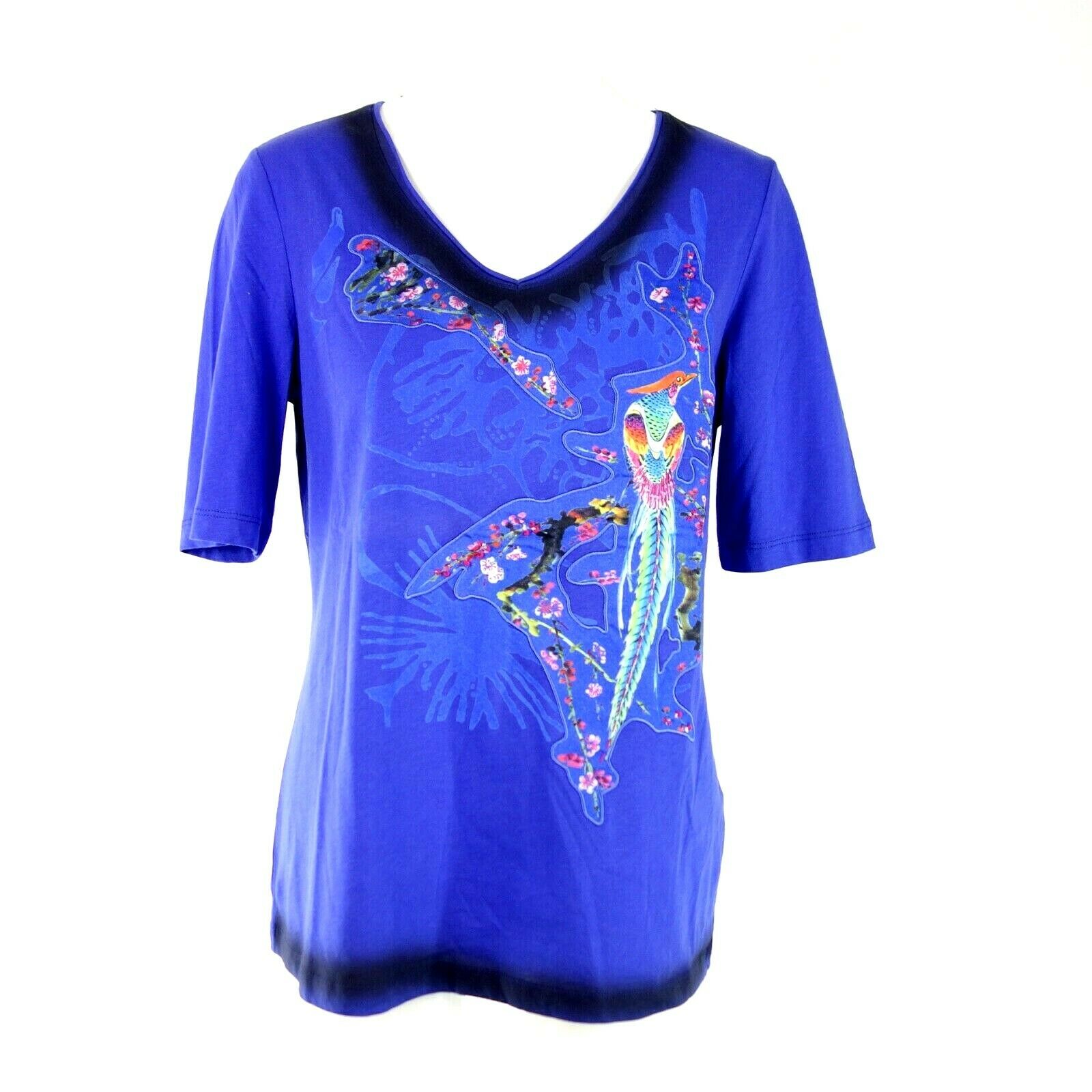 OUI Damen Sommer Shirt Sommershirt Gr 38 M Blau Print Kurzarm 100% Baumwolle Neu