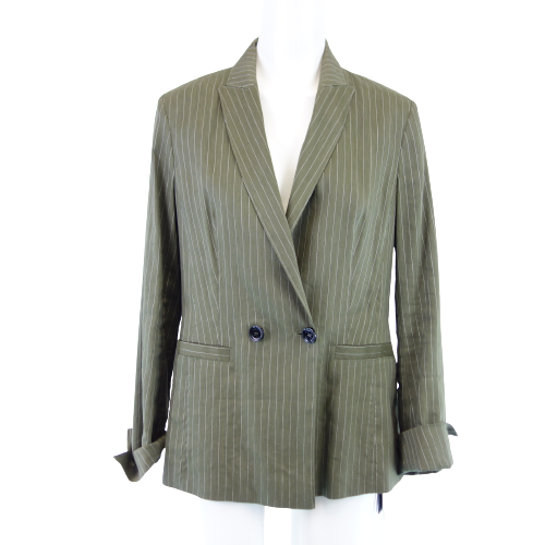 MARC CAIN Damen Blazer Jacke mit Leinen Khaki Grün Nadelstreifen 36 N2 Neu