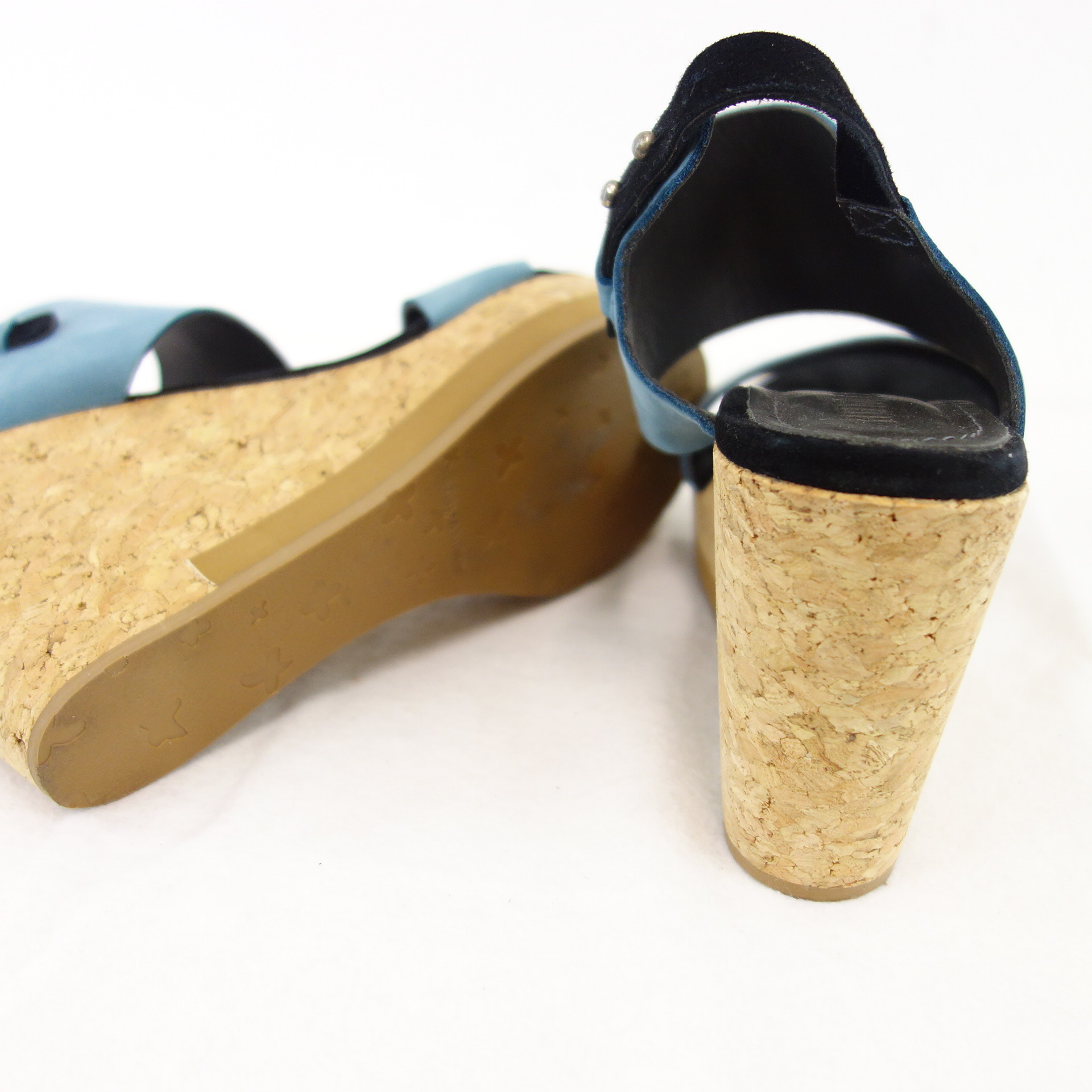 HUMANOID Damen Schuhe Sandaletten Pumps Wedges Blau Leder Kork Gr 40 ( 39 )