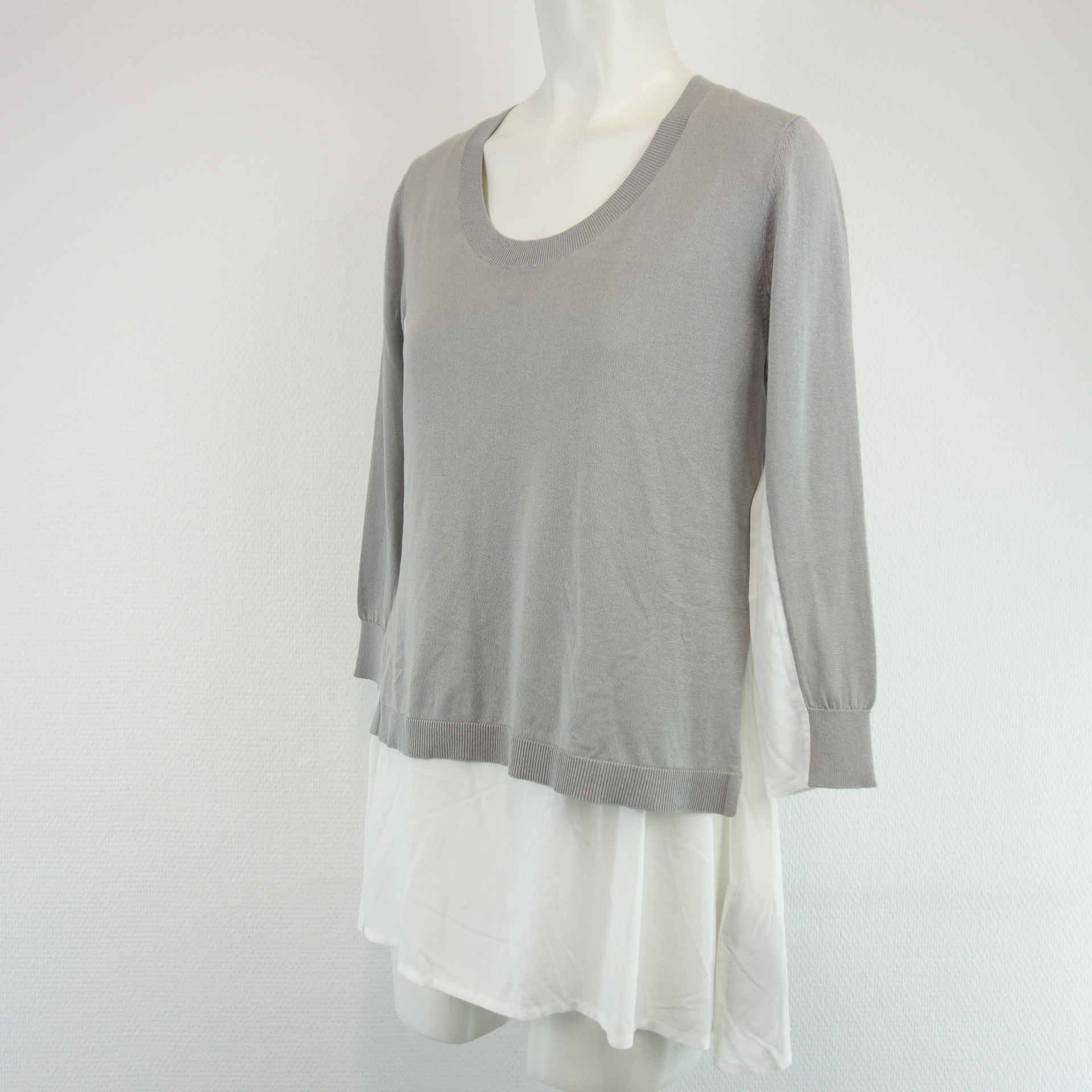 LIEBESKIND Berlin Damen Pullover Shirt Damenpullover 2 in 1 Grau Weiß Größe 34 XS